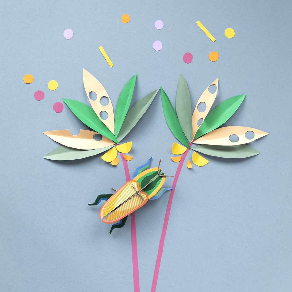 Studio Roof B7 madagascar beetle wall art climbing on paper lillies on blue grey wall 