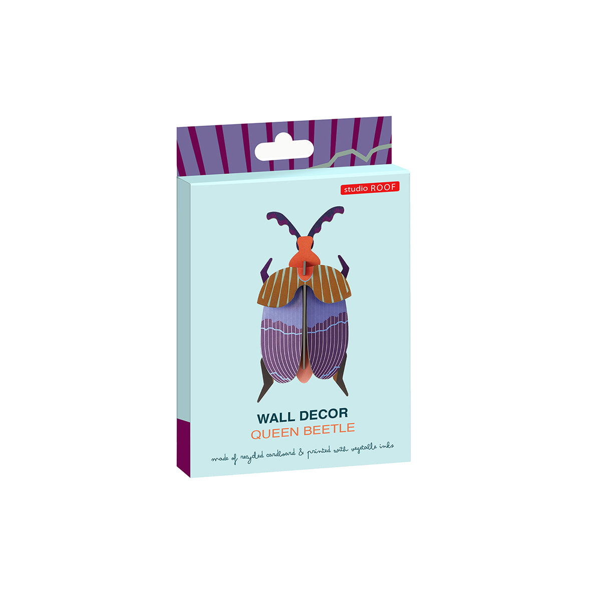 Flat card packaging of Studio Roof B7 queen beetle wall art on a white background