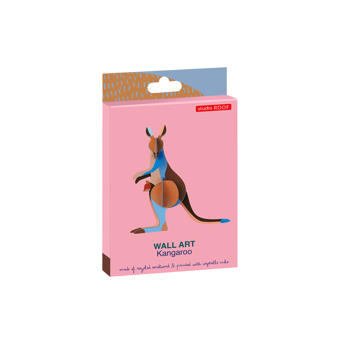 Flat card packaging of Studio Roof B7 kangaroo jungle animals wall art on a white background