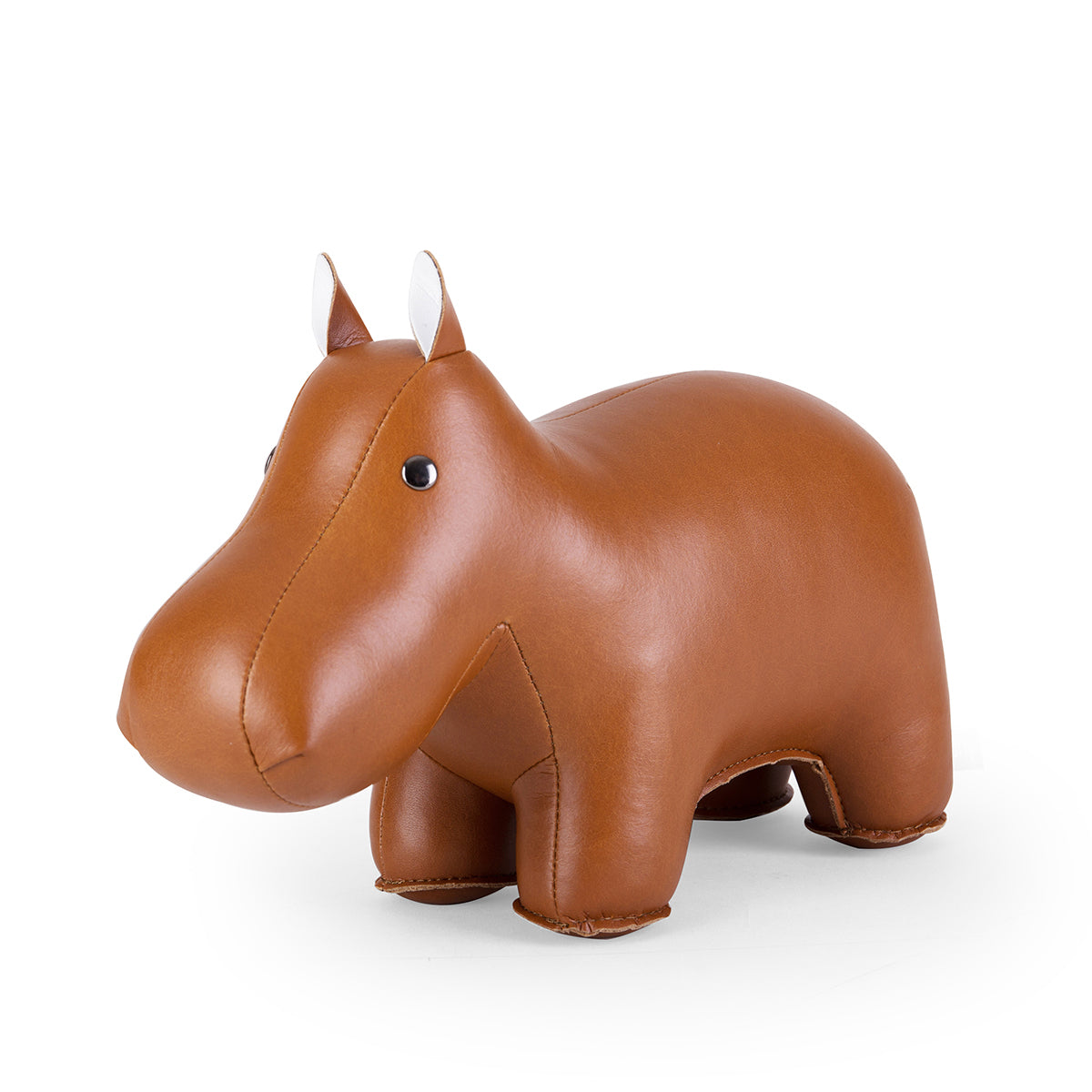 Zuny's Bookend Classic Hippo Tan shown from head at 45 degree angle