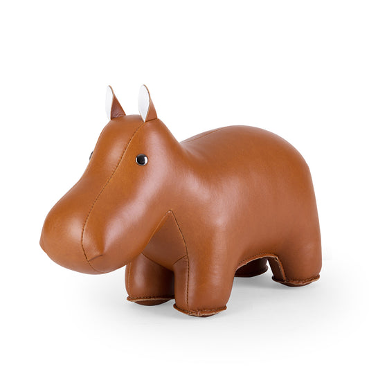 Zuny's Bookend Classic Hippo Tan shown from head at 45 degree angle