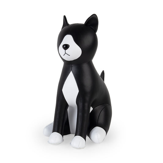 Doorstop sized Cat Tuxedo Black by Zuny shown front on at an angle.