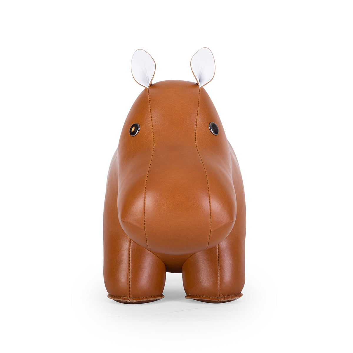 Doorstop sized Classic Hippo Tan by Zuny shown front on.