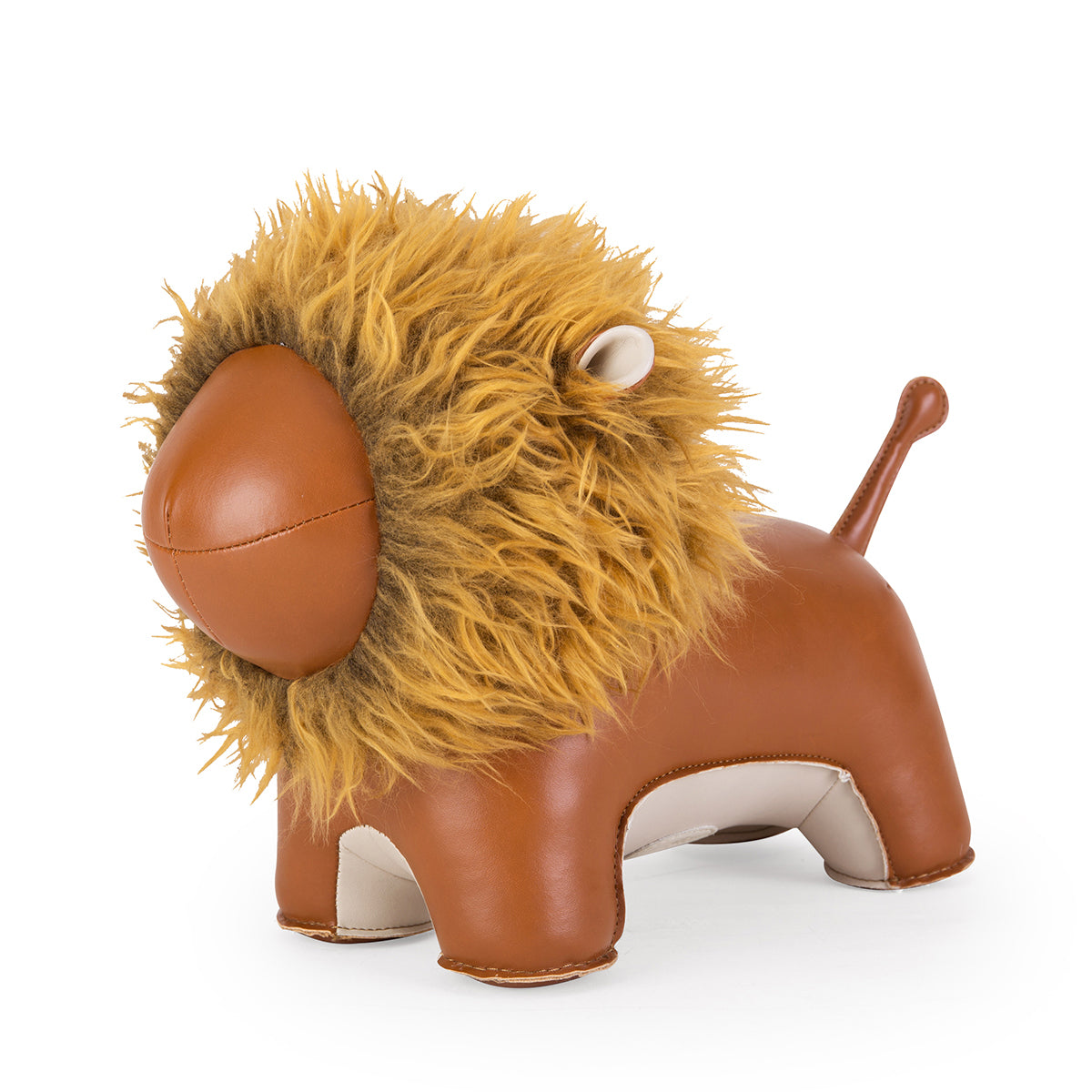 Doorstop sized Classic Lion Tan by Zuny shown front on at an angle.