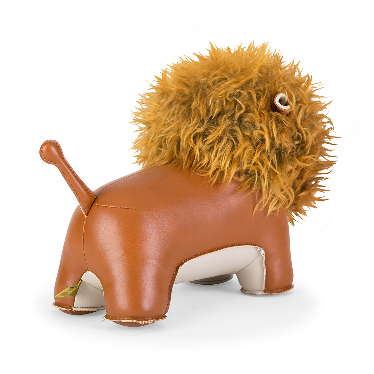 Doorstop sized Classic Lion Tan by Zuny shown from back.