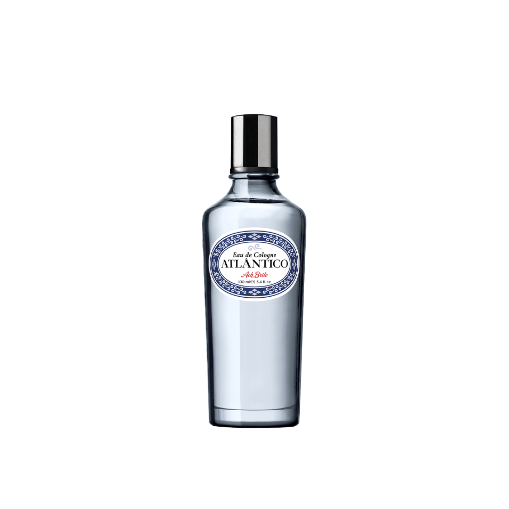 Bottle of Ach Brito ATLANTICO Eau de Cologne 100ml Vap - Blue Fresh Ocean Fragrance - Citrus, Marine, and Woody Notes - Glass Bottle Material with Spray Feature, Refreshing Men's Perfume