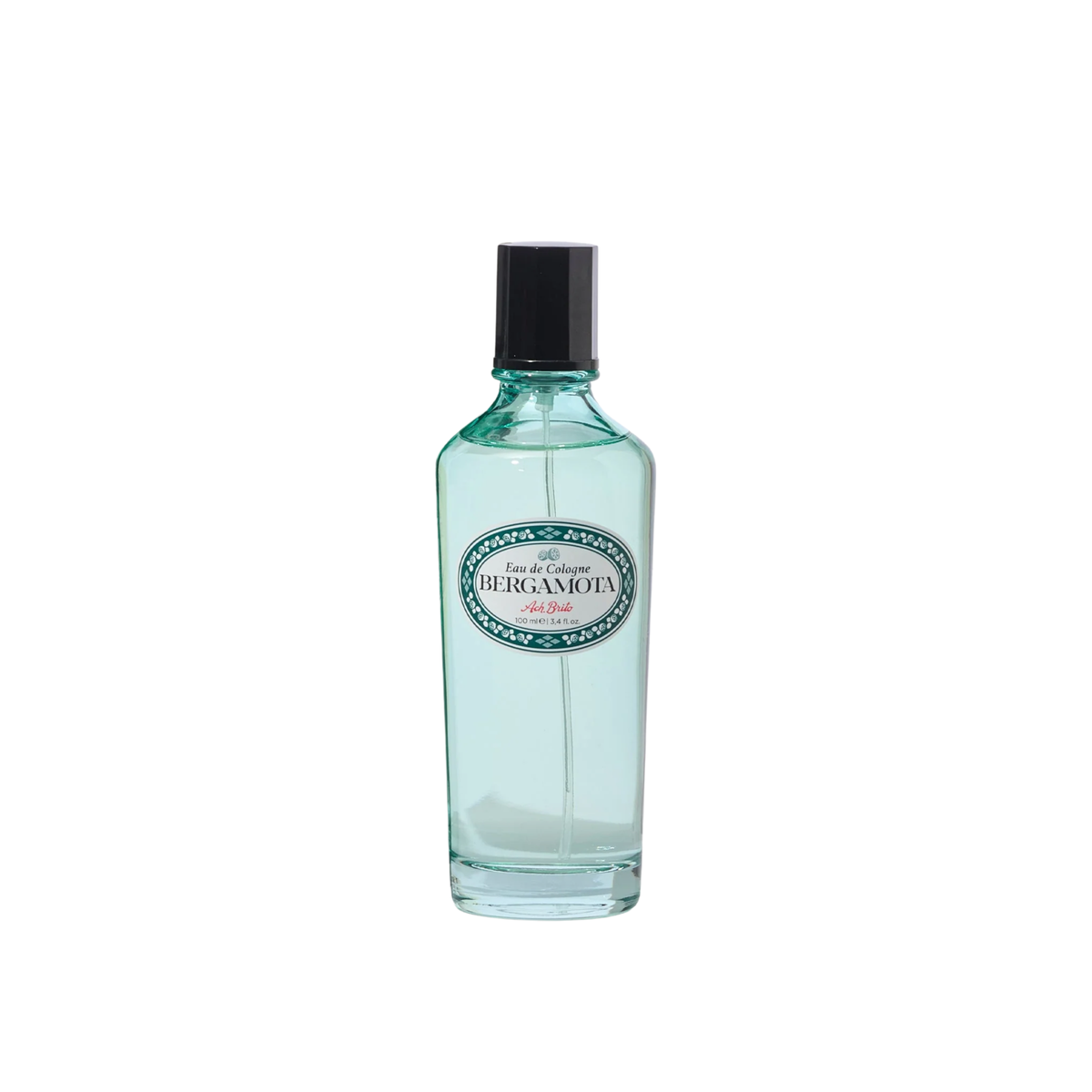 Front view of Ach Brito Eau Cologne 100ml Bergamota Light Blue Green, Citrus and Woody Fragrance with Spray Nozzle.