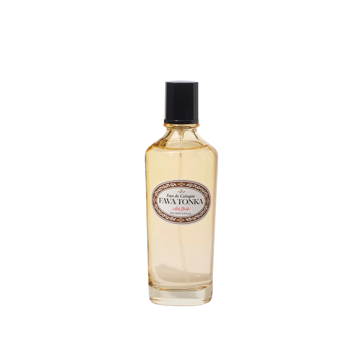 Front view of Ach Brito Eau Cologne 100ml Fava Tonka Light Yellow, Warm and Sweet Tonka Bean Fragrance with Spray Nozzle.