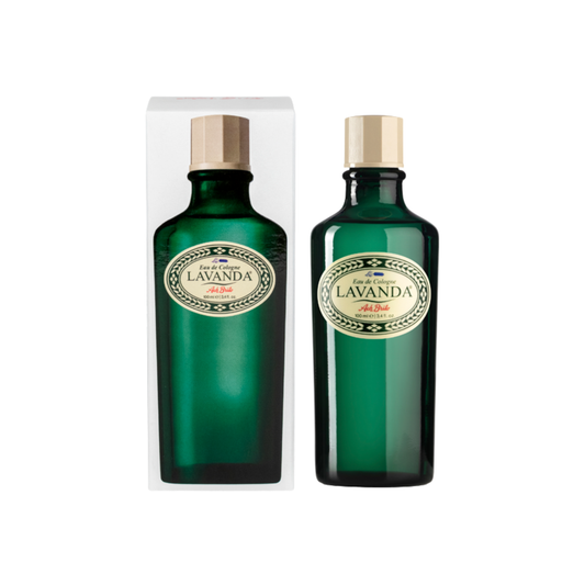 Ach Brito 100ml lavanda colonge bottle next to packaging box front view