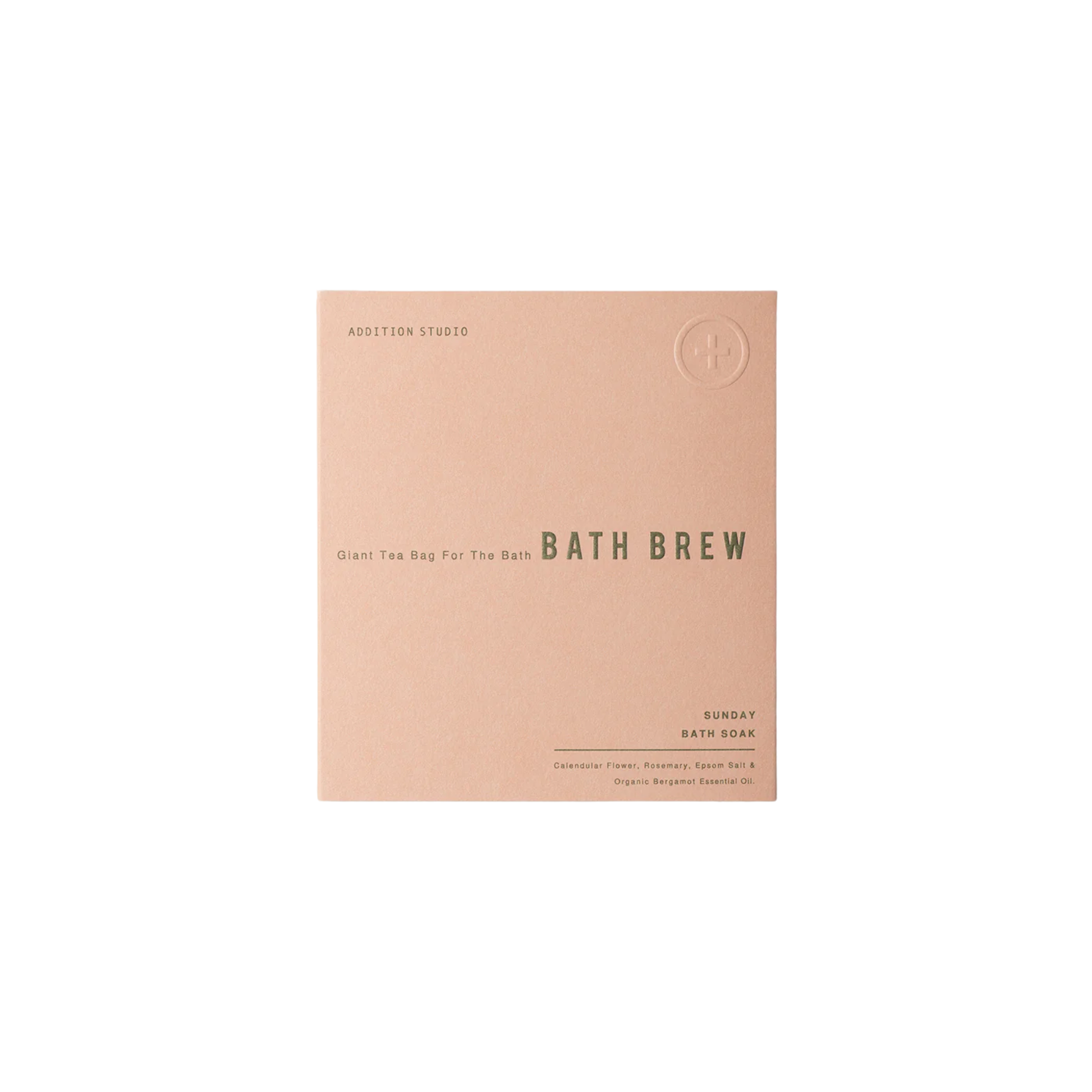 Packaging of the Addition Studio Bath Brew - Sunday Soak (75g): Made with rosemary, Epsom salt and calendula.