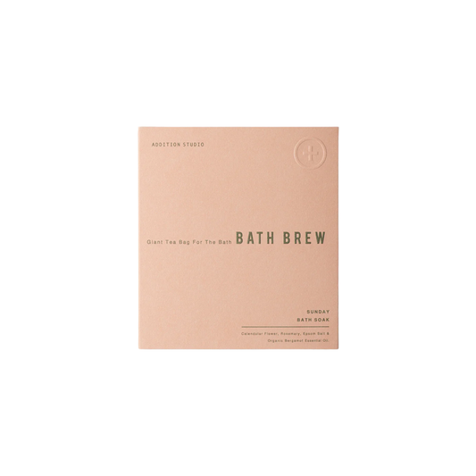 Packaging of the Addition Studio Bath Brew - Sunday Soak (75g): Made with rosemary, Epsom salt and calendula.
