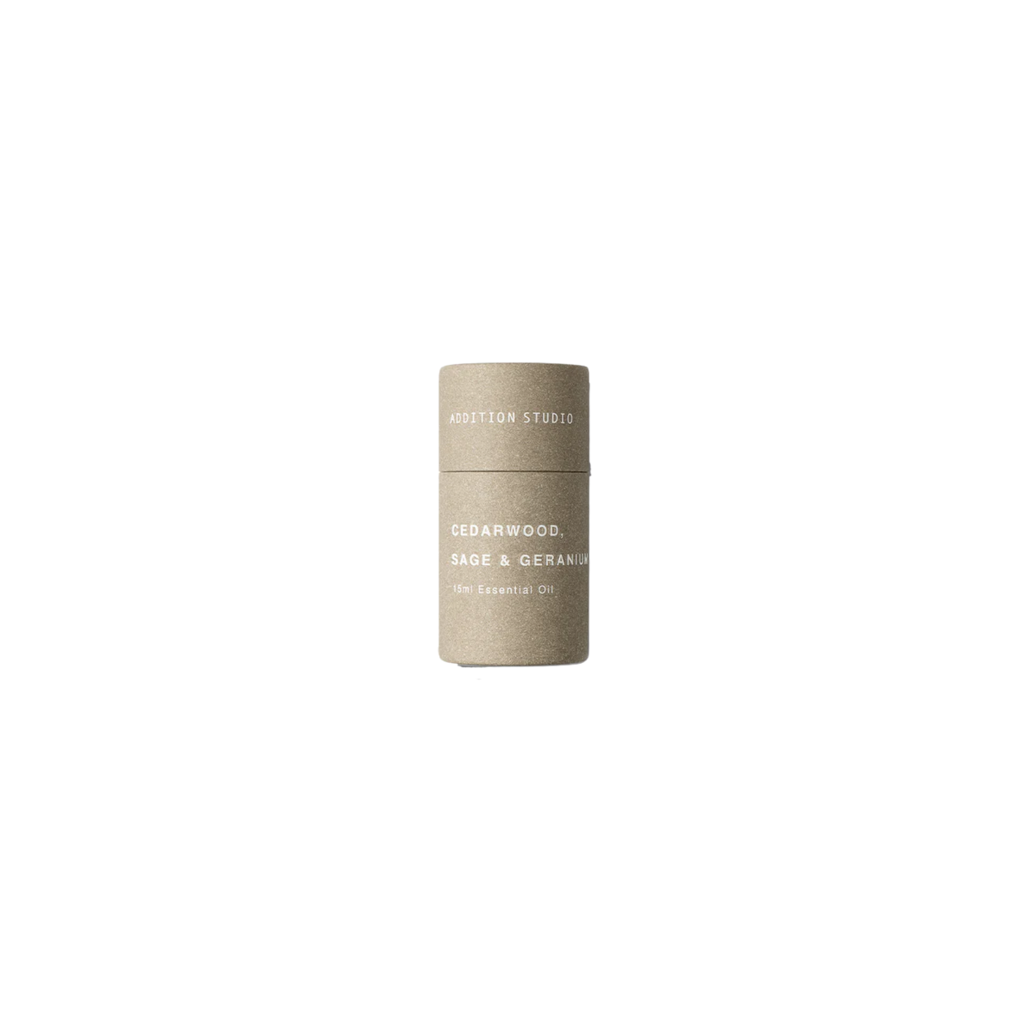 Addition Studios cedarwood sage geranium essential oil in packaging