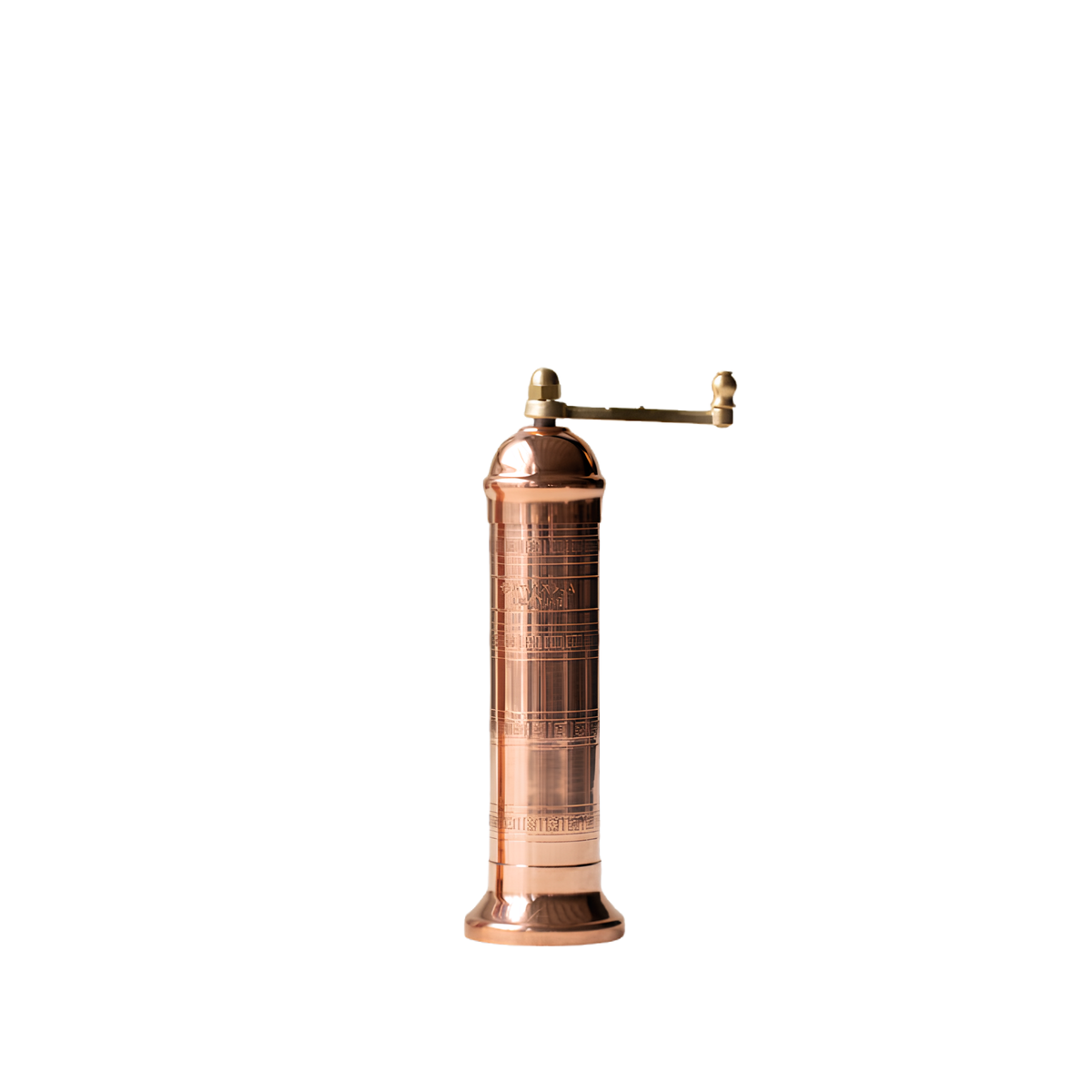 Front view of the Alexander Mills Copper Salt Grinder 20cm which is 40% glass and stainless steel shaft for anti corrosion, with 3DCut system for grinding.
