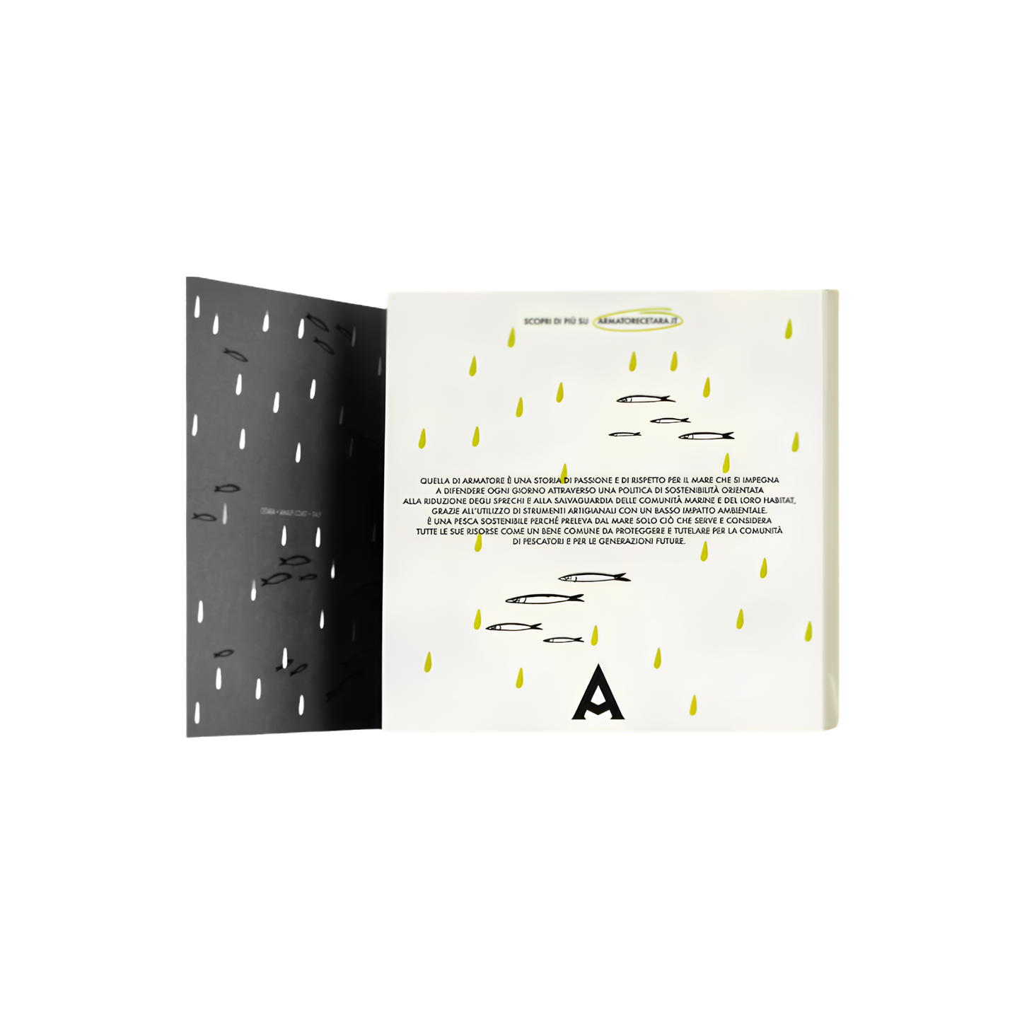 Cover opened from the packaging of the Armatore Anchovy Fillets in Olive Oil 90g, handpicked and hand-processed that matured for a long time in salt and pure olive oil.