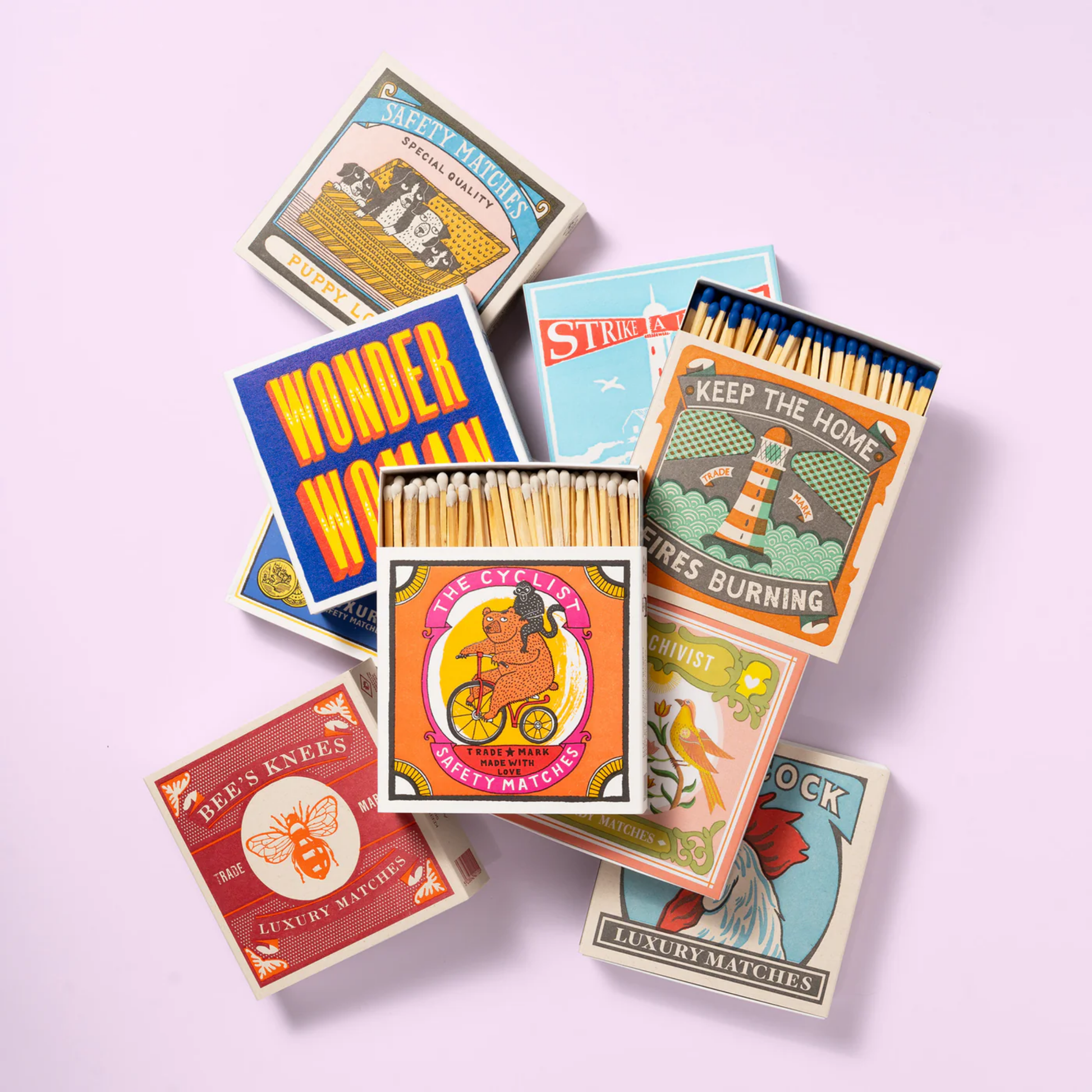 Assorted luxury matches on display
