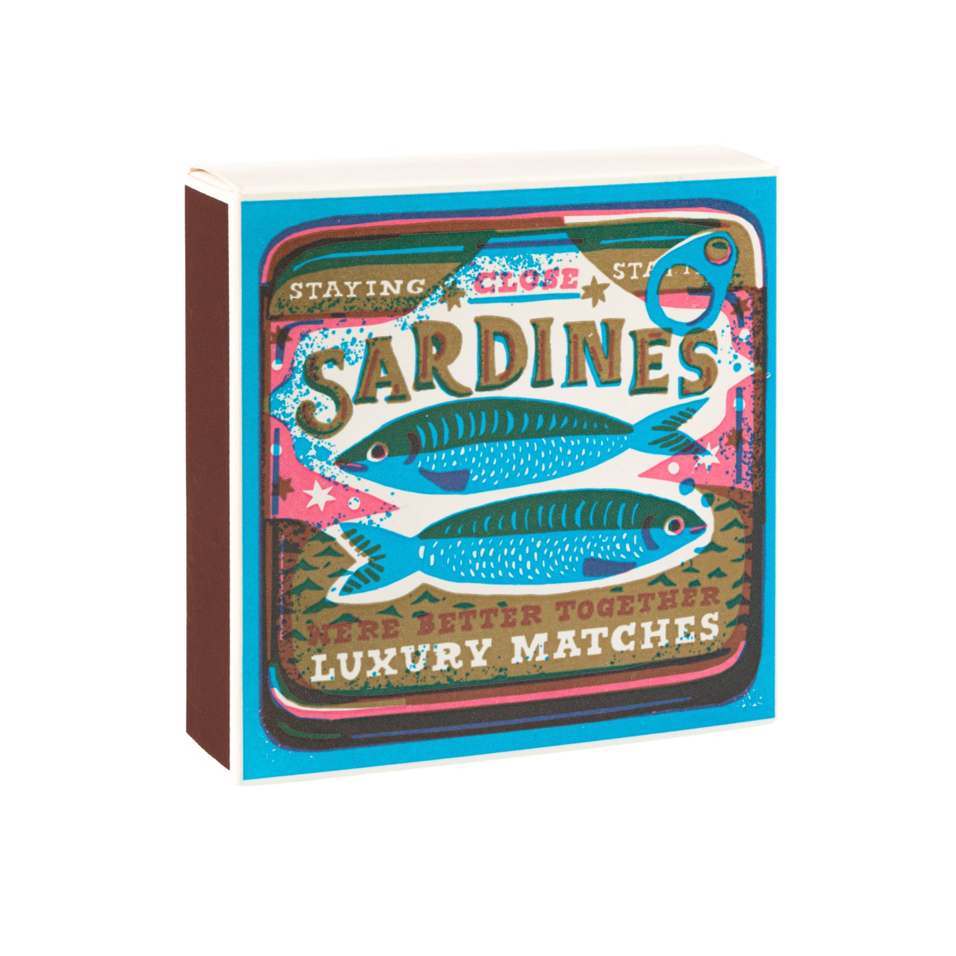 Luxury matches better together sardines matches front angled view