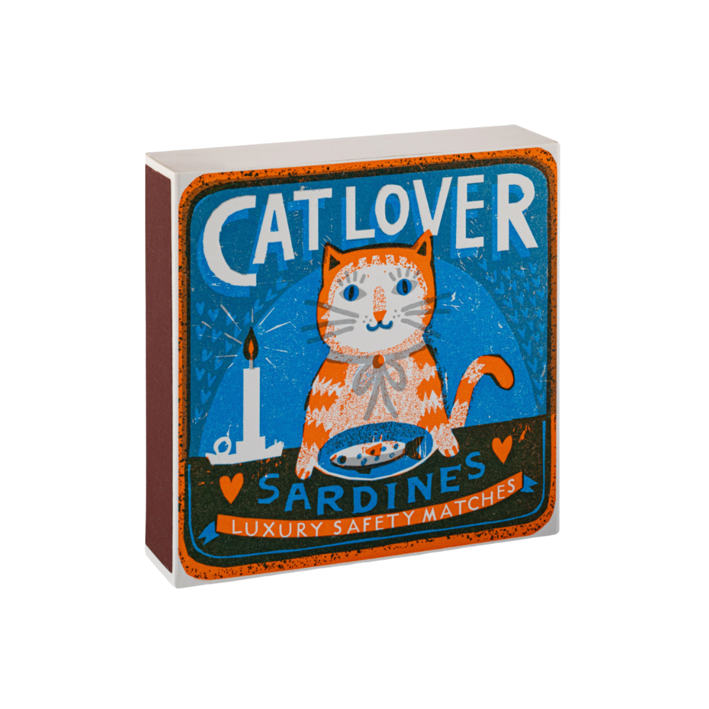 Luxury matches cat lover sardines matches front angled view