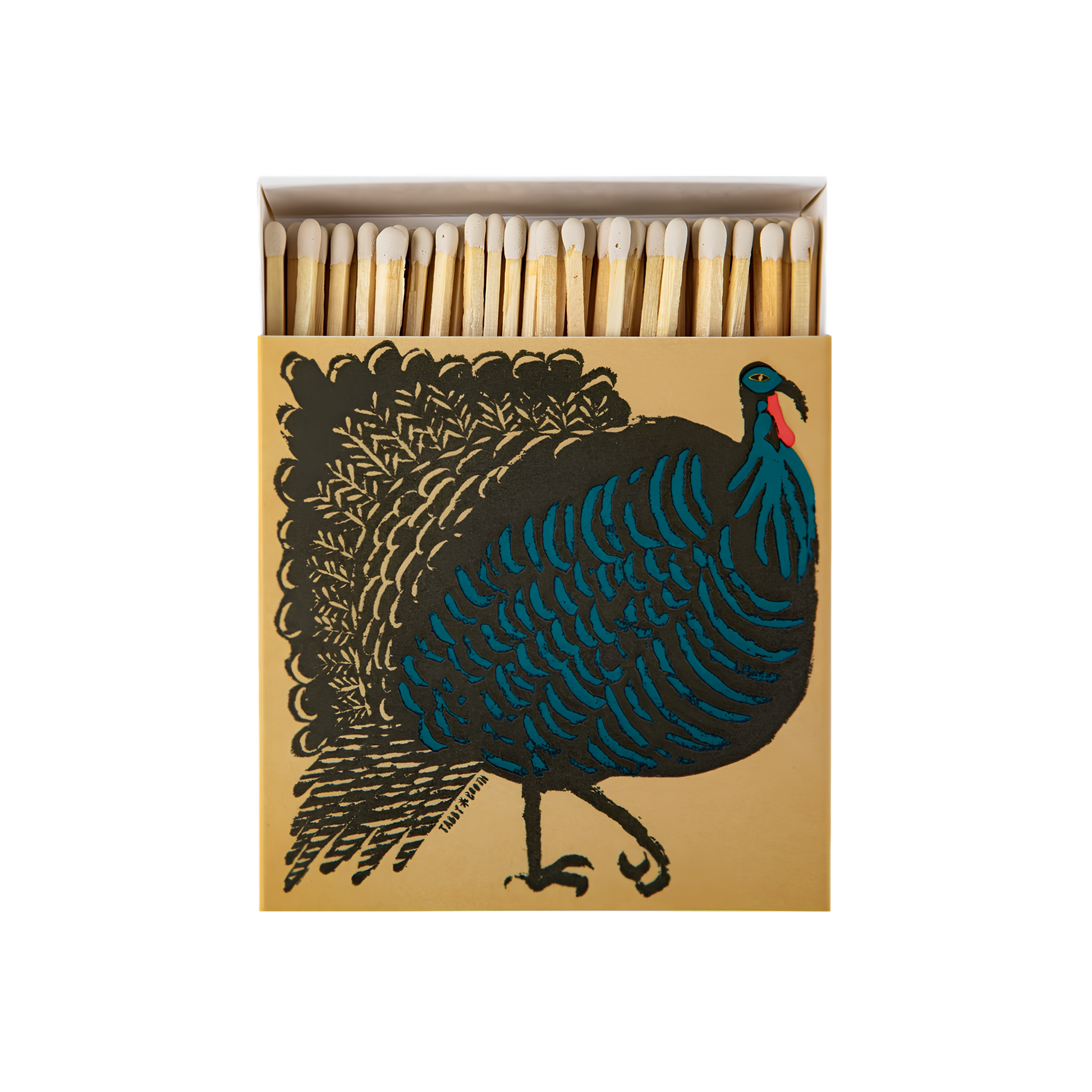 Front view of the Archivist Luxury Matches featuring the illustration of a black turkey.