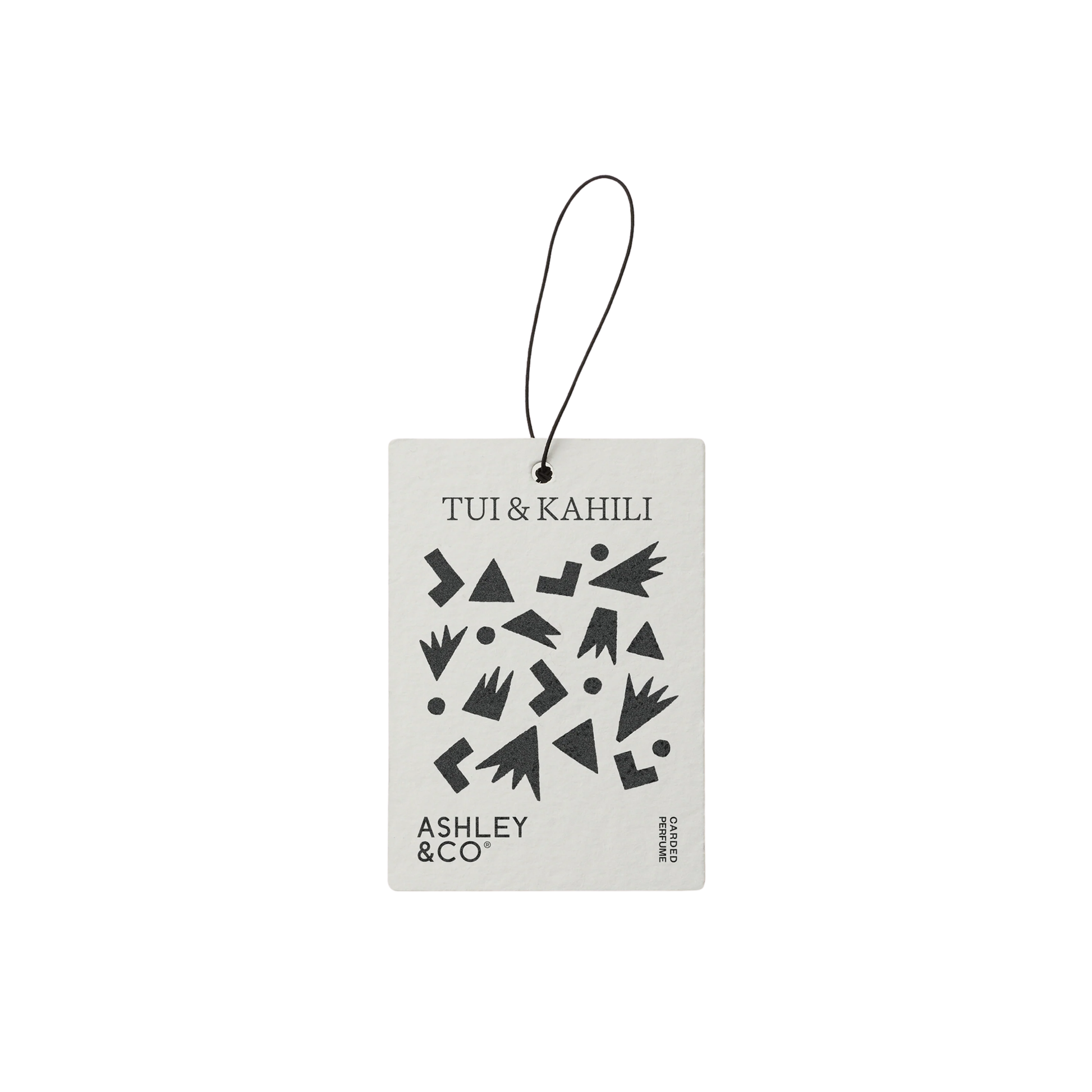 Front view of the Ashley & Co Carded Perfume Air Freshener Tui & Kahili.