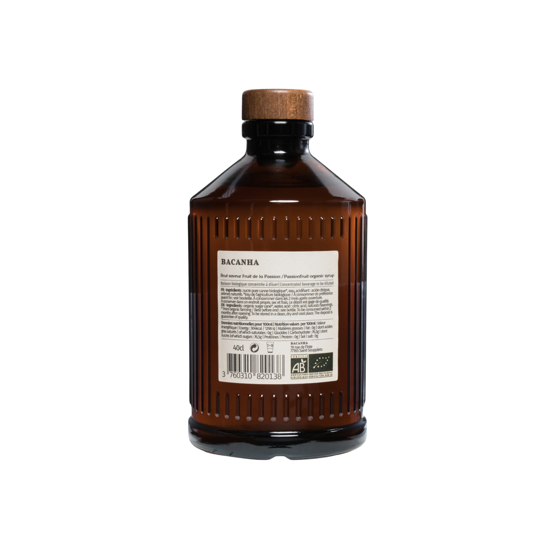 Back view of bacahna sirop passion fruit 400ml