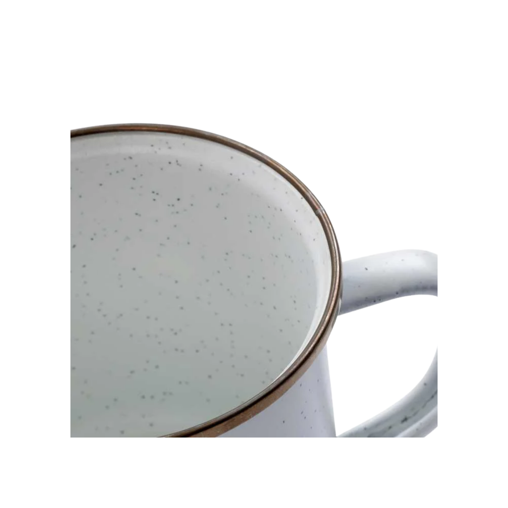 Barebones enamel cup eggshell close up on cup rim view