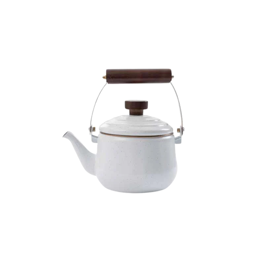 Barebones enamel teapot eggshell side view