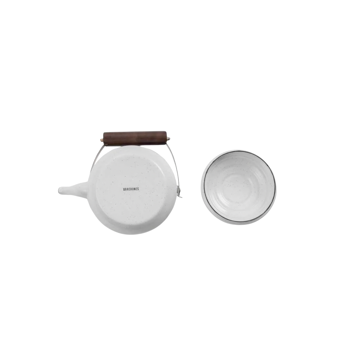 Barebones enamel teapot eggshell underside view of teapot and lid