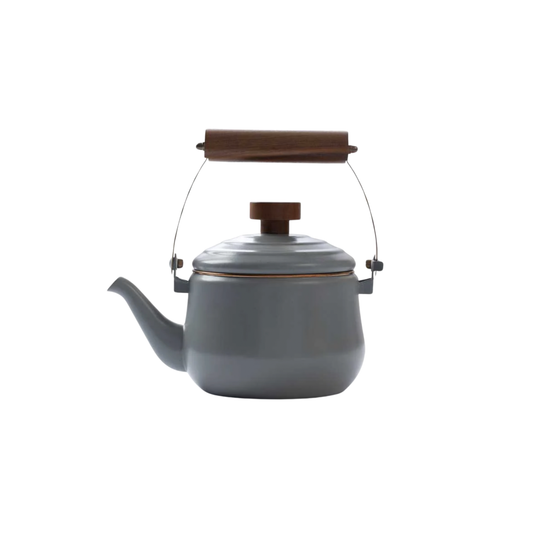 Barebones enamel teapot slate grey side view