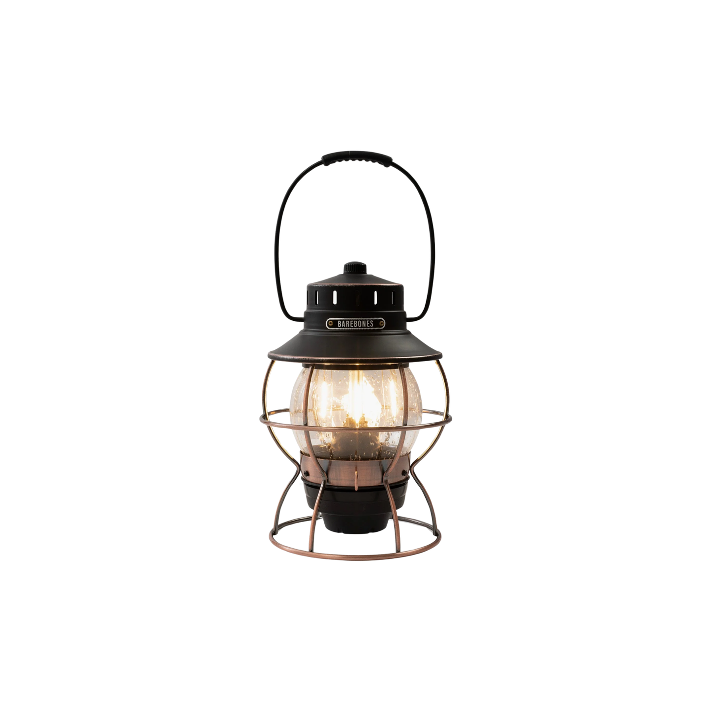 Barebones railway lantern bronze front view turned on
