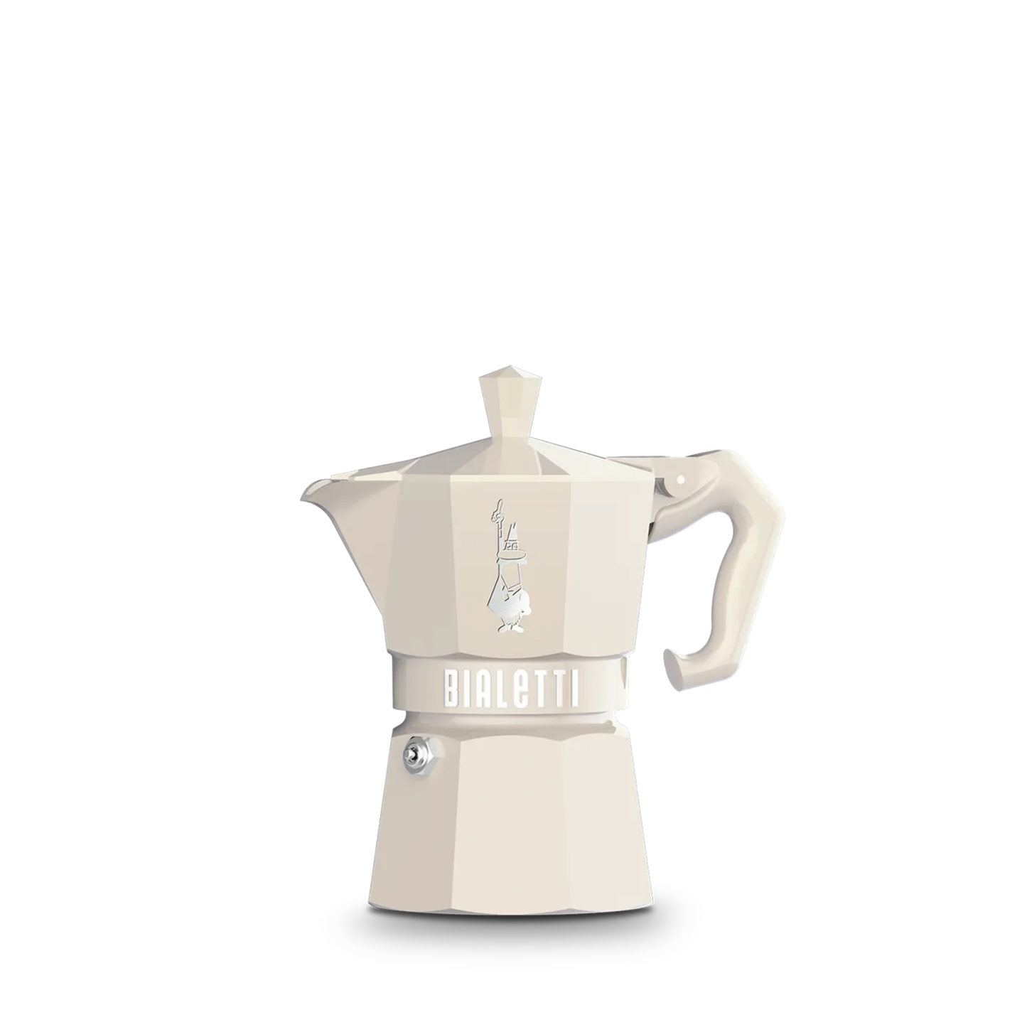 Bialetti Moka Express Special edition, Cream, stovetop espresso maker, glossy aluminum body with vintage-style finish, thermoplastic handle and knob, silicone gasket, and easy-clean safety valve for brewing authentic Italian espresso on various hobs.