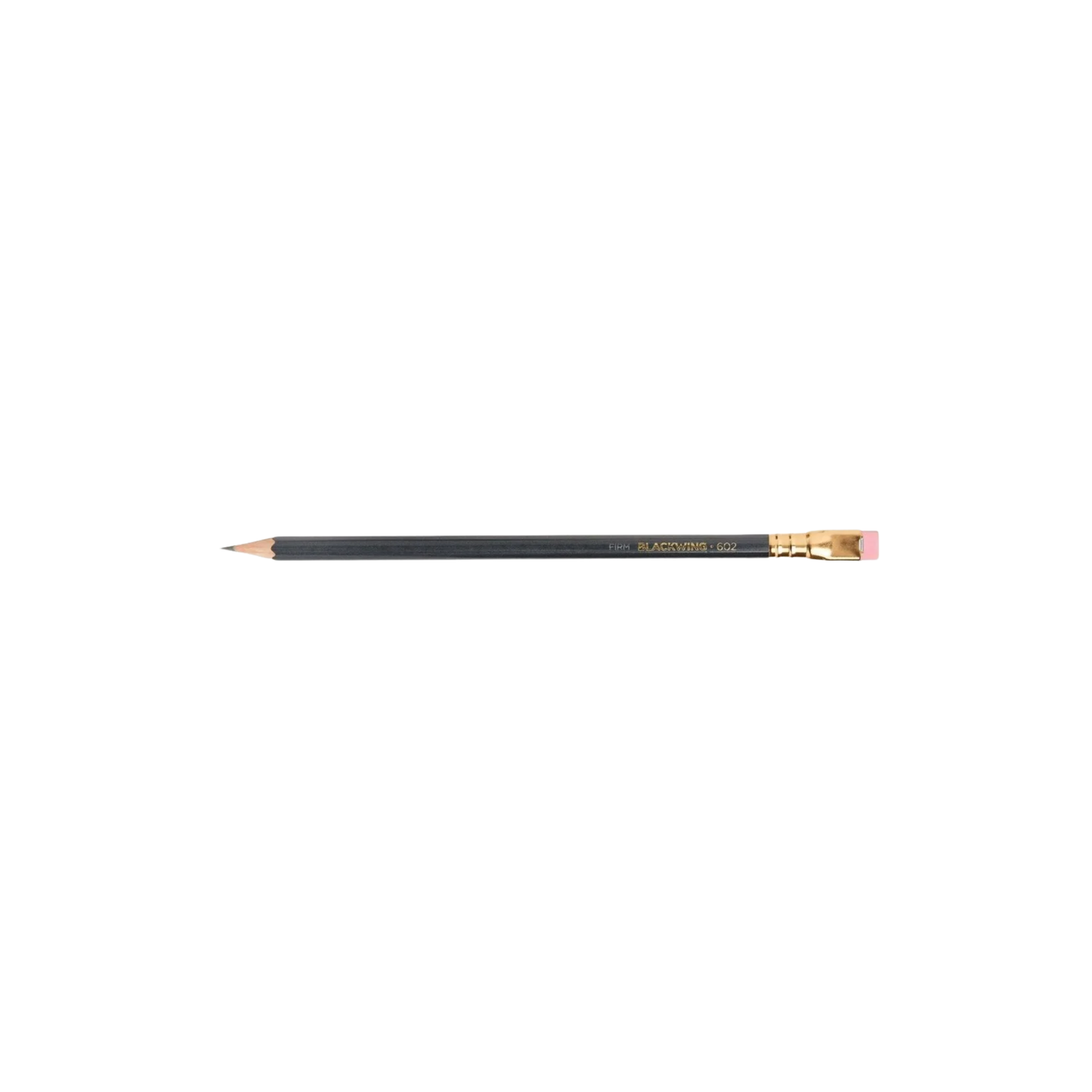Blackwing 602 gunmetal grey pencil with firm graphite core and pink eraser - iconic 'Half the Pressure, Twice the Speed' design loved by writers and artists for smooth, fast, and precise writing