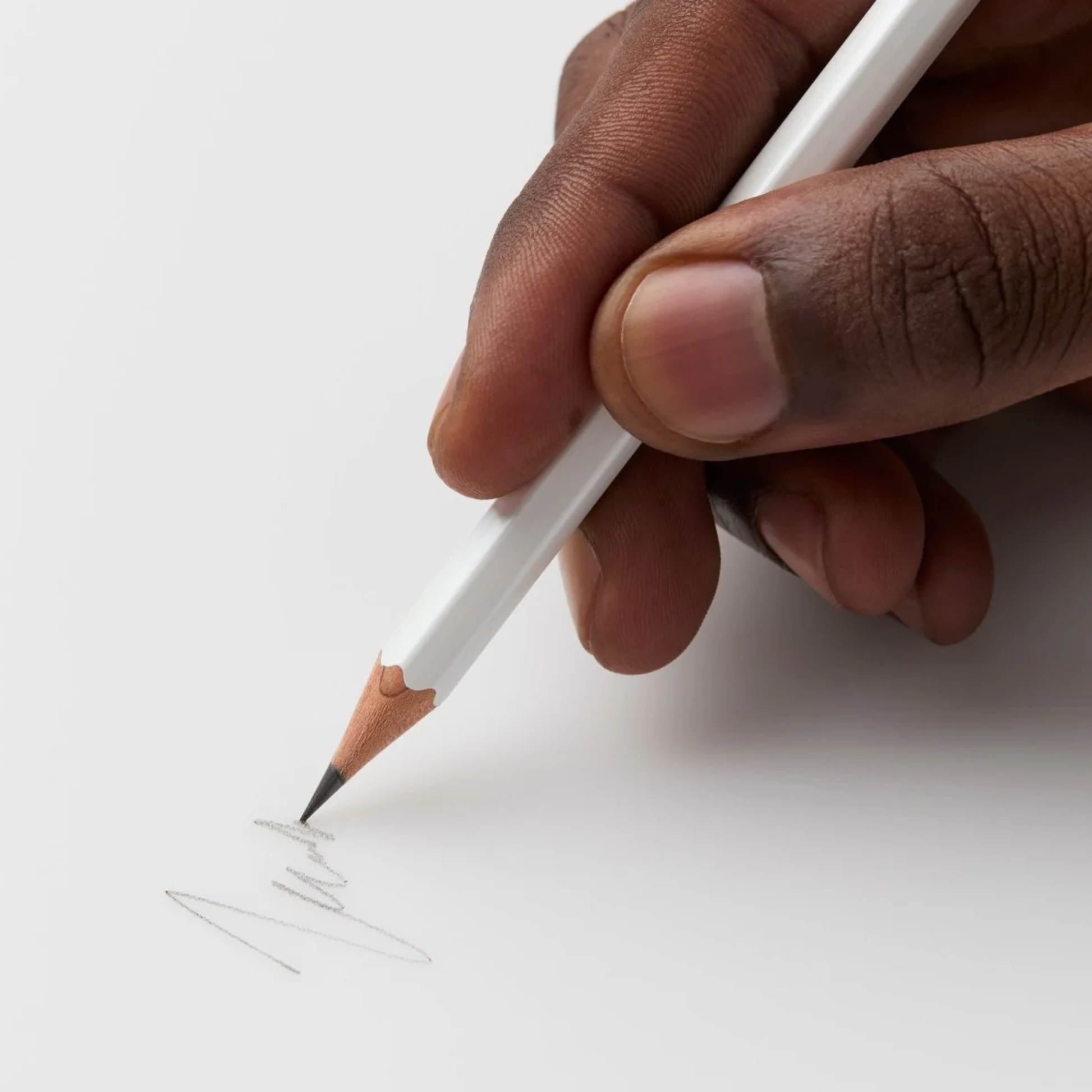 Showing the writing from Blackwing Pearl pearlescent white pencil with balanced graphite core, square metal ferrule, and replaceable eraser.
