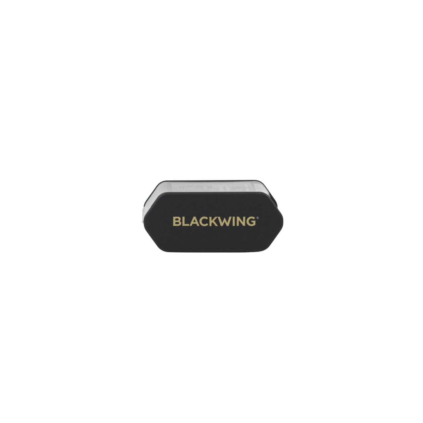 Blackwing Two-Step Long Point Sharpener in black with rubberized matte finish and German steel blades.