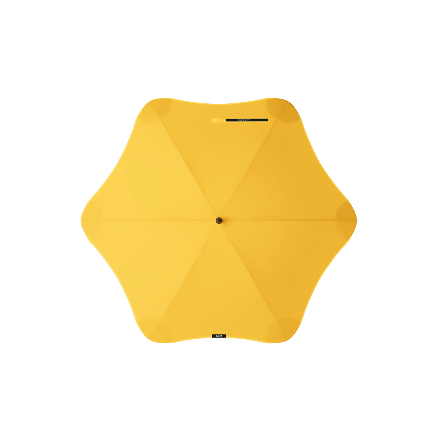 Top view of the Blunt Umbrella Classic Citrus Yellow in original full length that consist of the detachable UV fabric canopy, sturdy frame, shaft and handle. Ideal protection from heavy downpour or any weather.