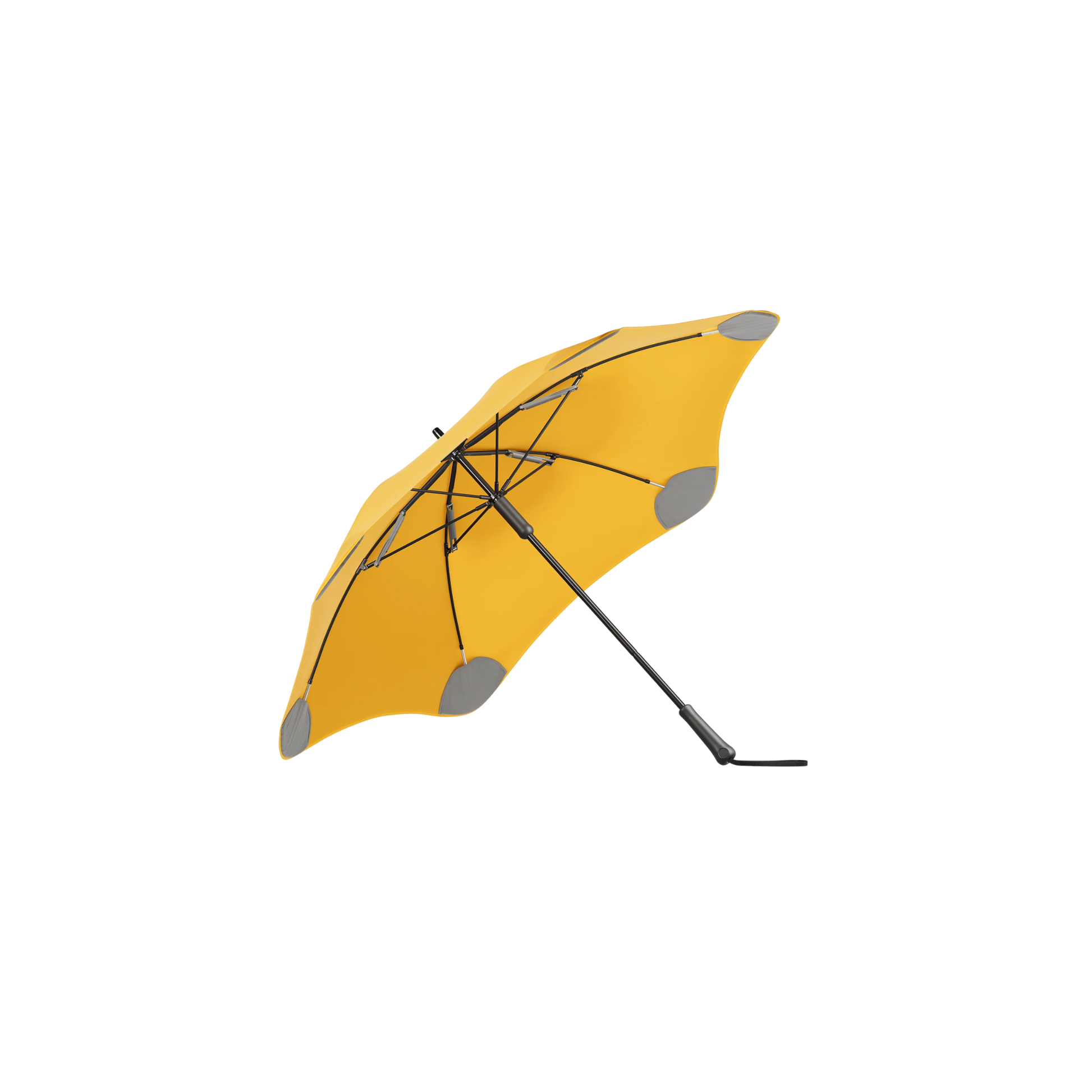Side view showing the inner side of the Blunt Umbrella Classic Citrus Yellow in original full length that consist of the detachable UV fabric canopy, sturdy frame, shaft and handle. Ideal protection from heavy downpour or any weather.