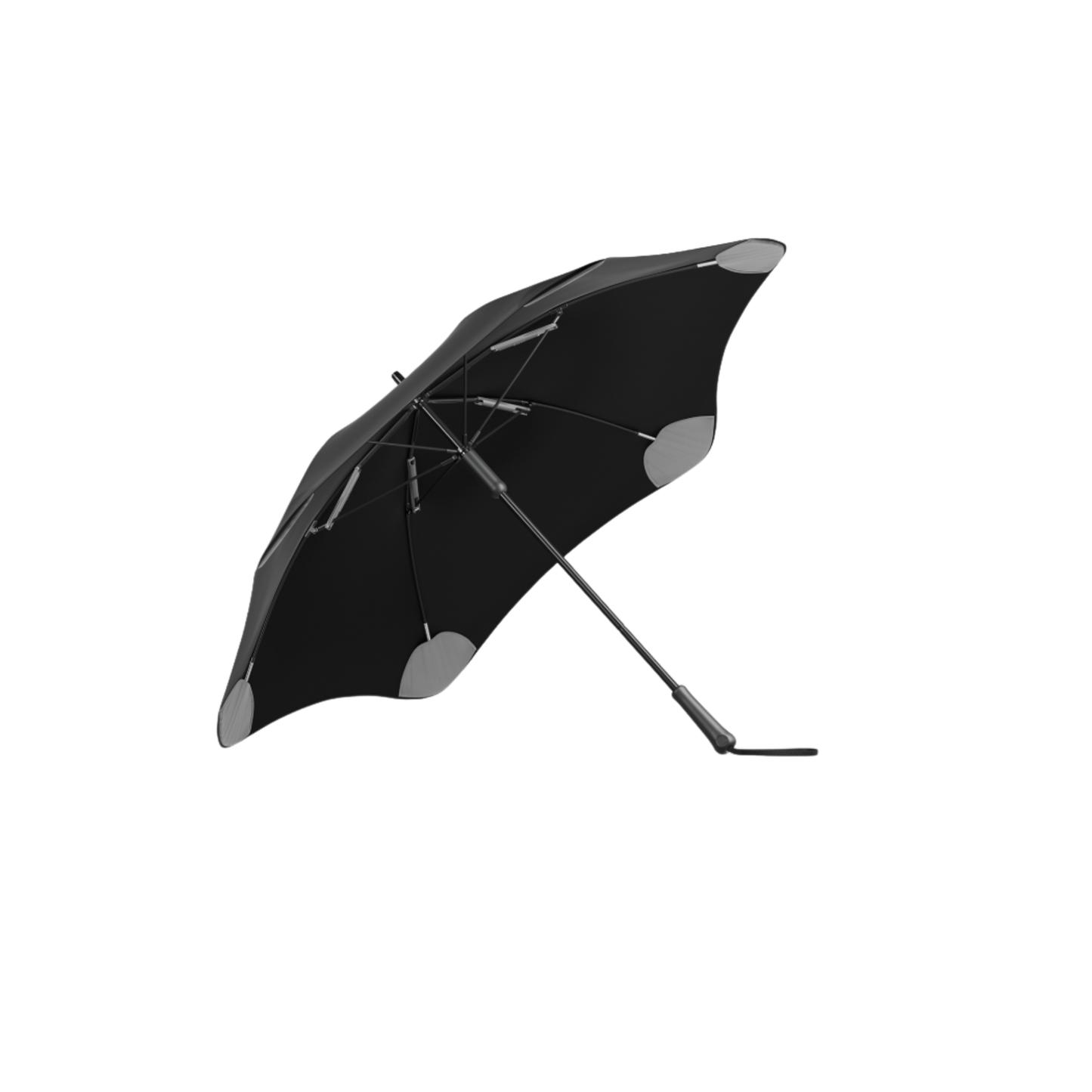 Blunt ink black classic umbrella underside top view showing handle and structure