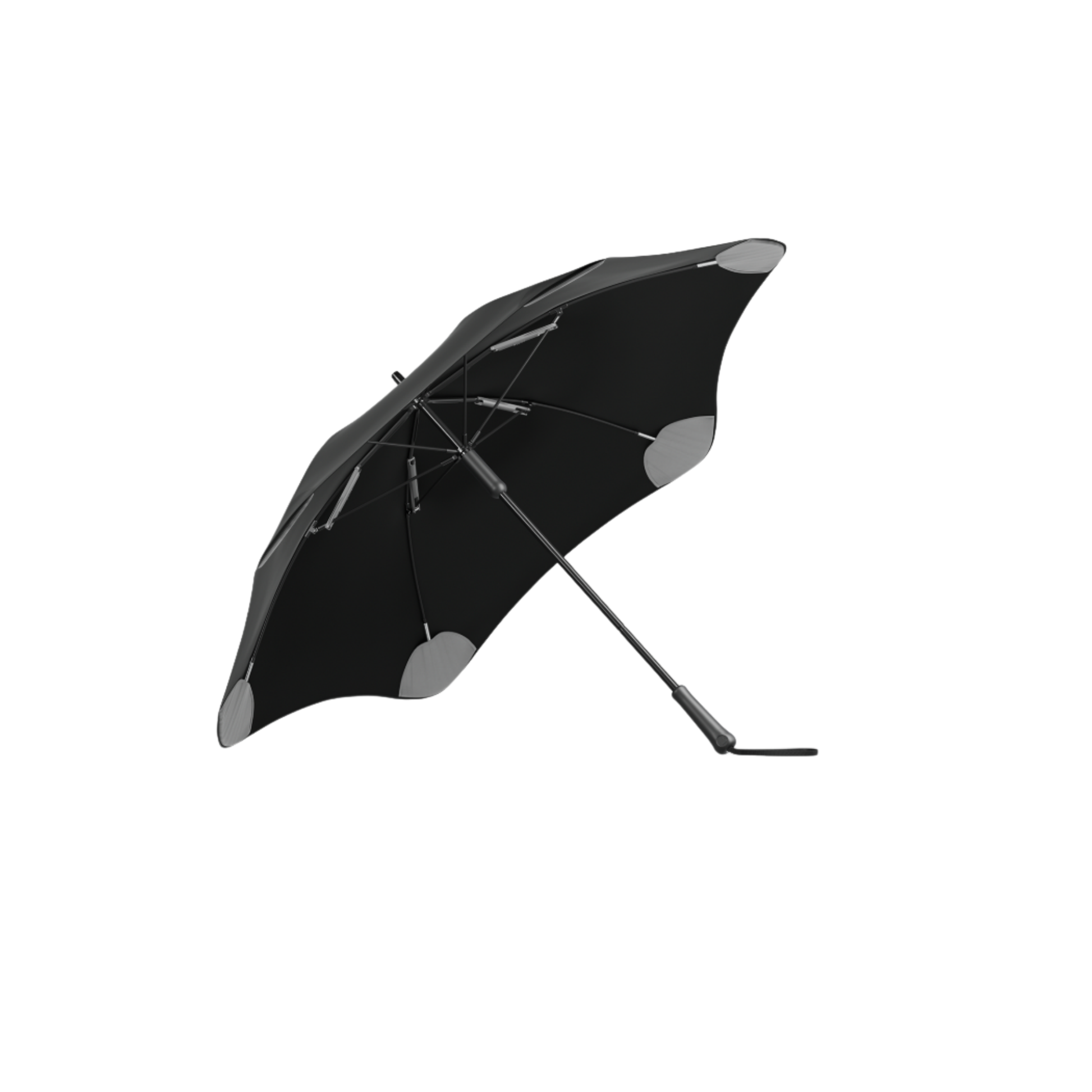 Blunt ink black classic umbrella underside top view showing handle and structure