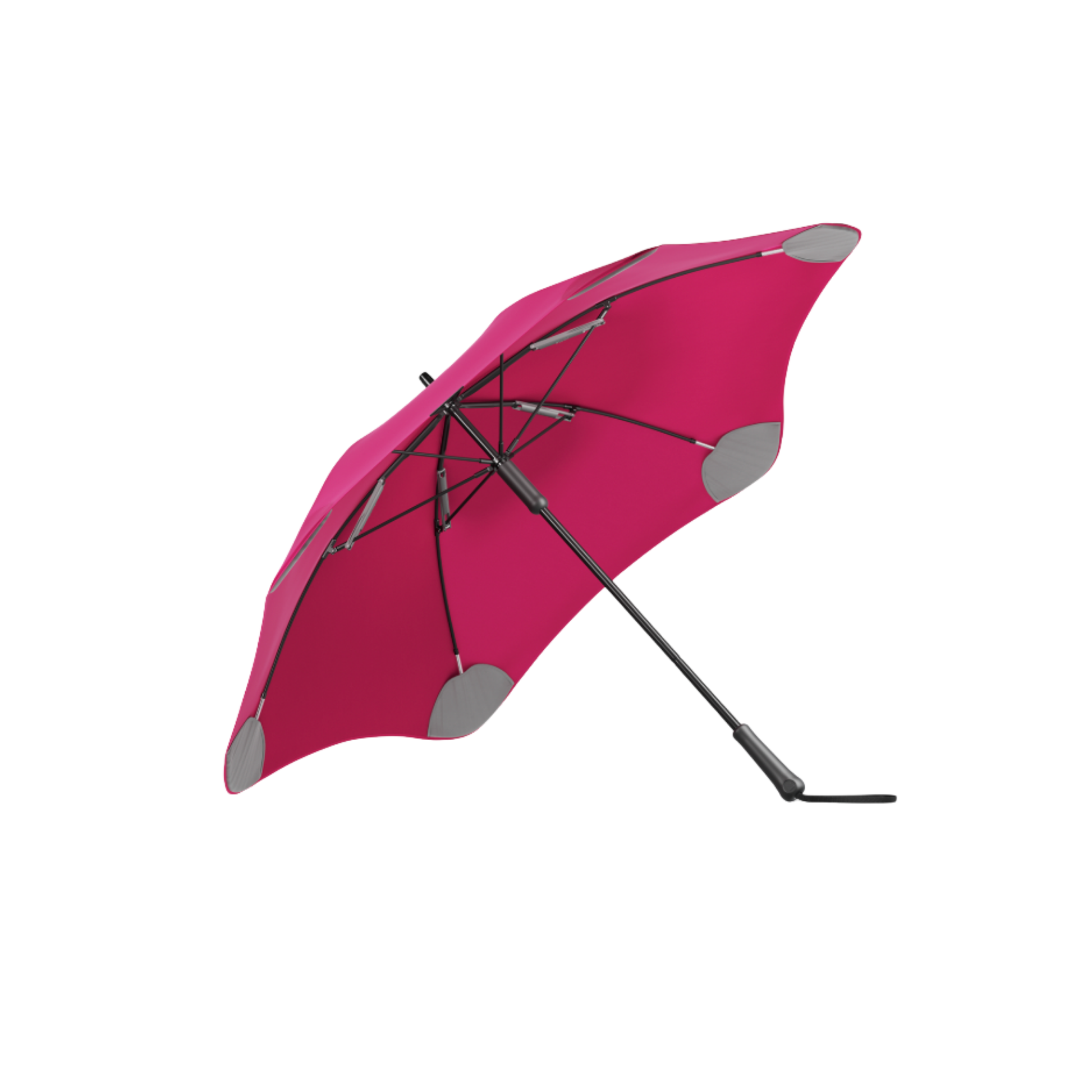 Blunt pink classic umbrella underside top view showing handle and structure