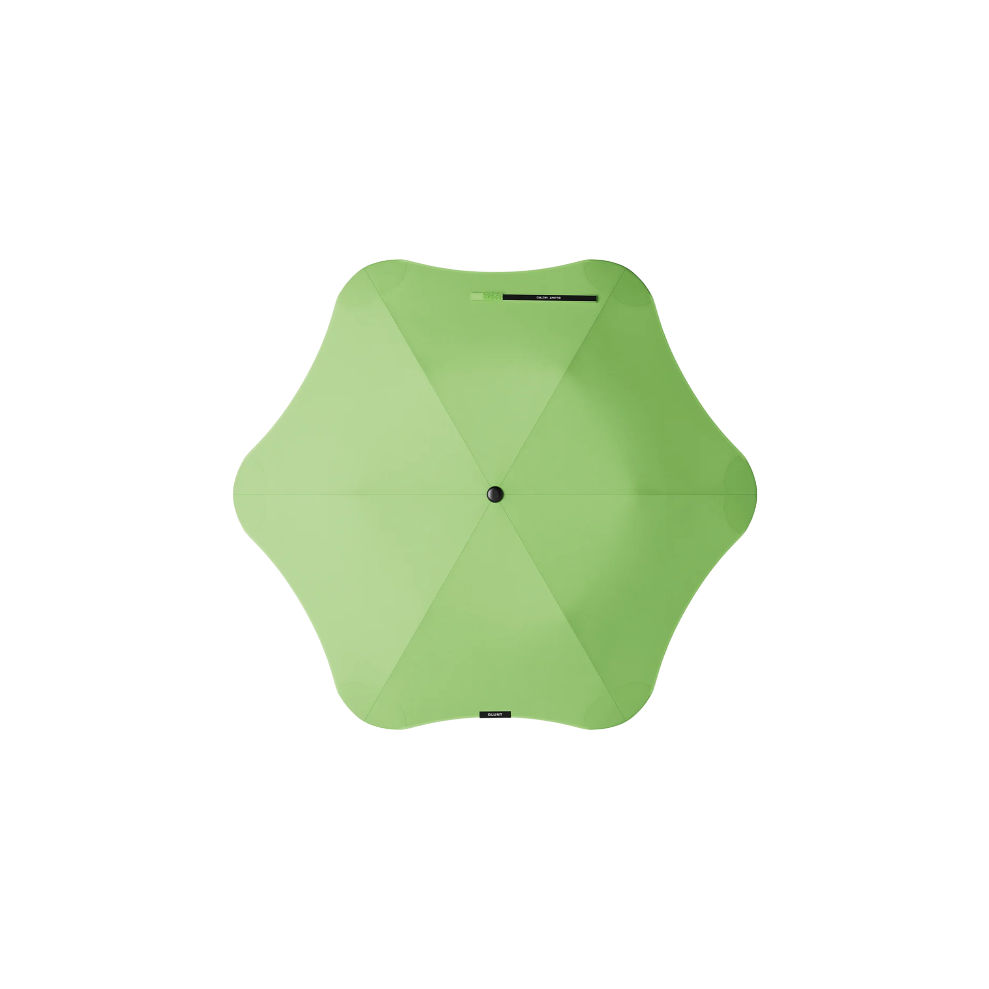 Top view of the Blunt Umbrella Metro Meadow Green that is compact, collapsible and convenient. Consist of the detachable UV fabric canopy, sturdy frame, shaft and handle. Fits in your handbag, tote or backpack. Built for fast living, those who travel light, and any weather.