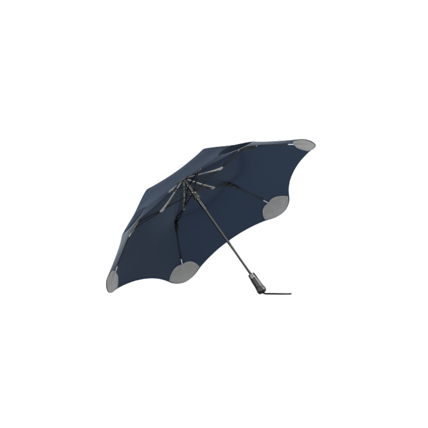Blunt navy metro umbrella underside top view showing handle and structure