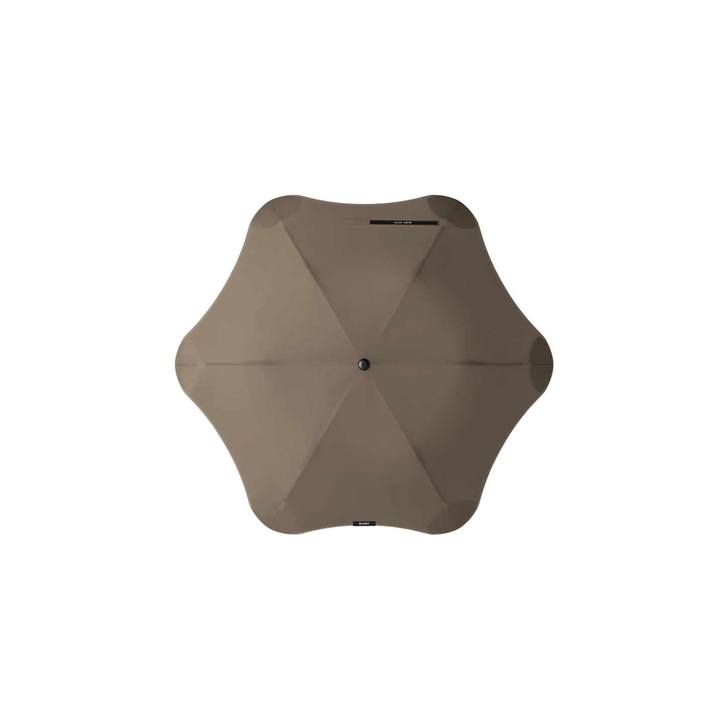 Top view of the Muted tone Blunt Umbrella Metro Pebble especially made for those who appreciate understated quality. Compact, collapsible and convenient, consisting of the detachable UV fabric canopy, sturdy frame, shaft and handle. Fits in your handbag, tote or backpack. Built for fast living, those who travel light, and any weather.