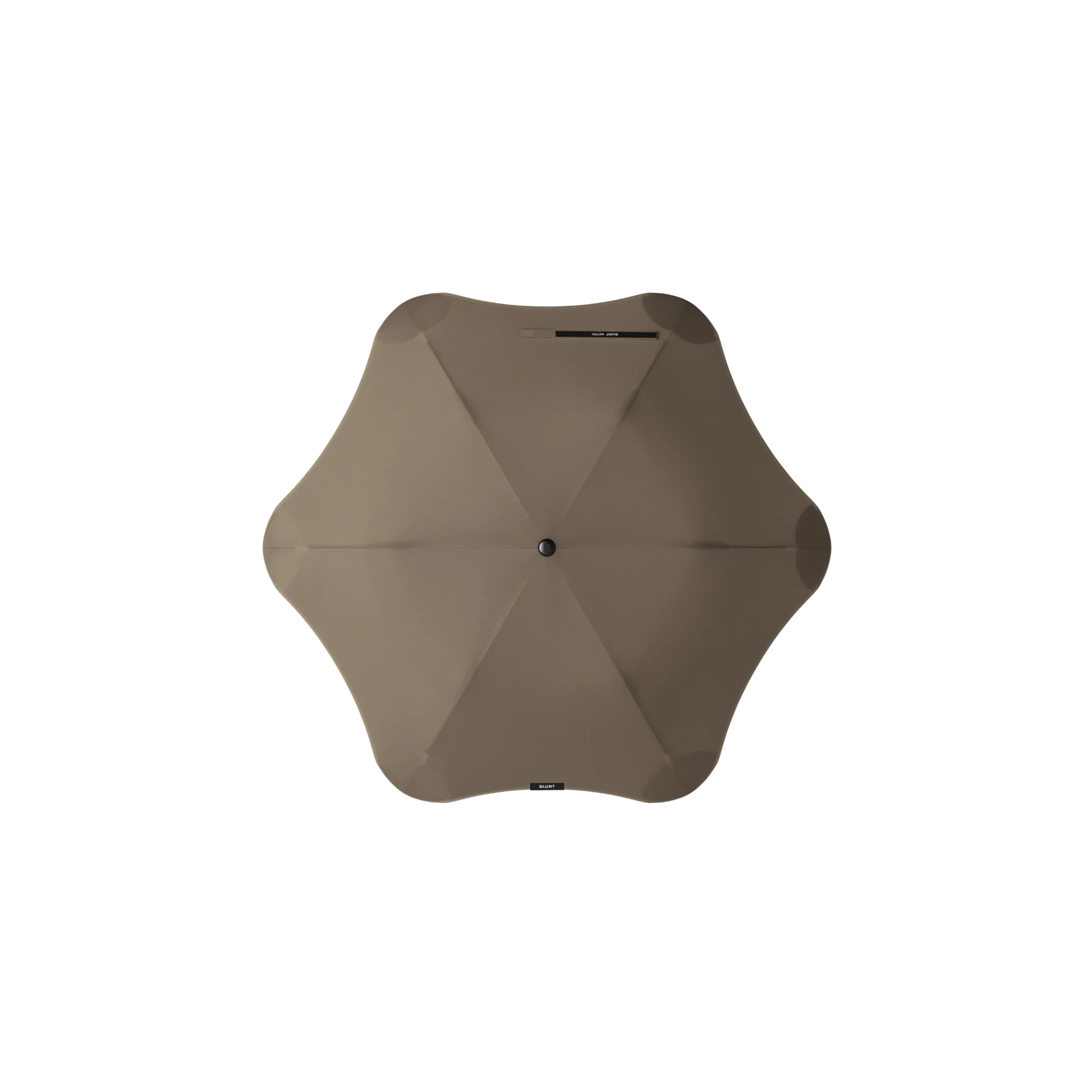 Top view of the Muted tone Blunt Umbrella Metro Pebble especially made for those who appreciate understated quality. Compact, collapsible and convenient, consisting of the detachable UV fabric canopy, sturdy frame, shaft and handle. Fits in your handbag, tote or backpack. Built for fast living, those who travel light, and any weather.
