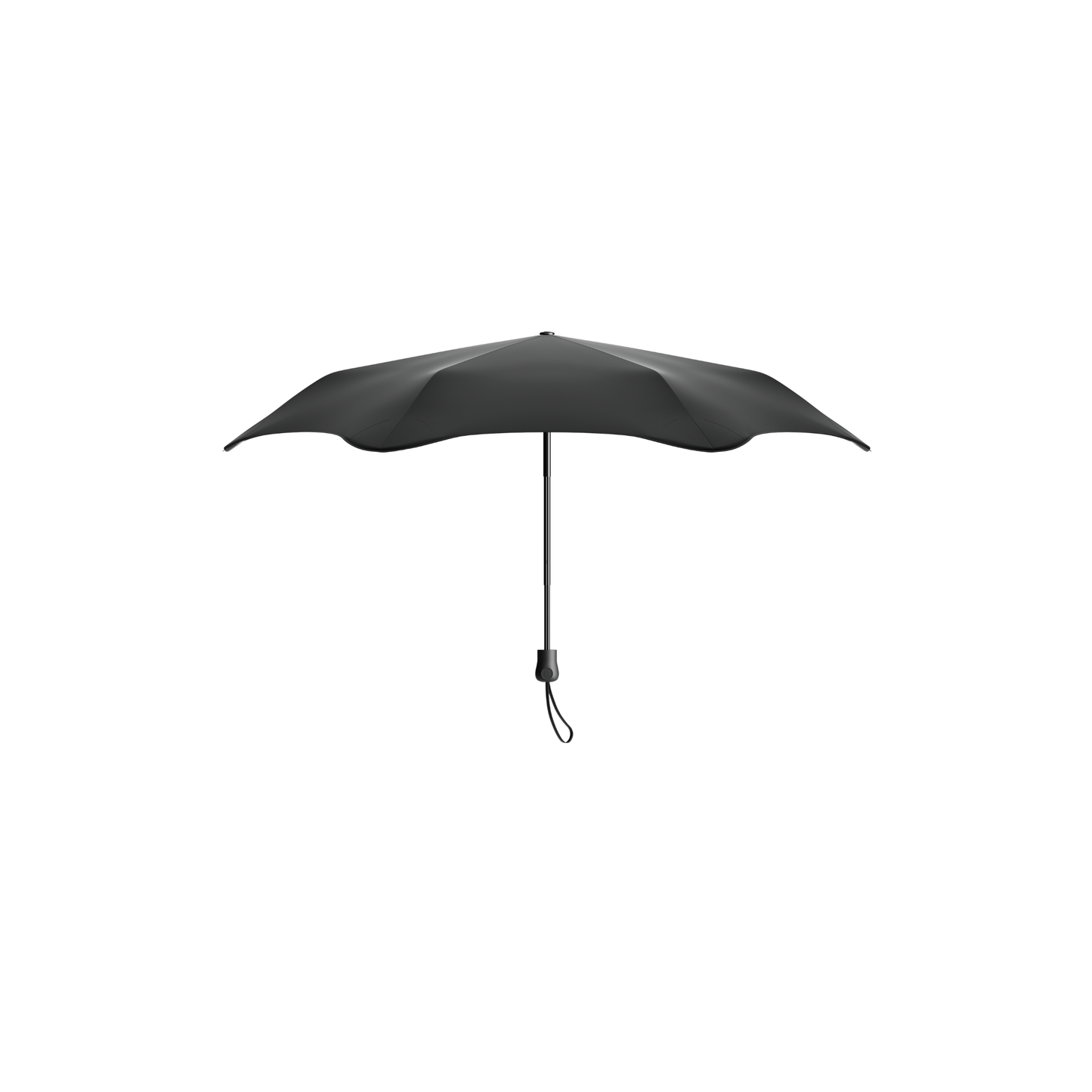 Top to bottom side view of the Blunt Umbrella Black at 98cm, featuring a compact design with high tensioned canopy, wind tested construction and recycled rPET fabric for rain or shine.