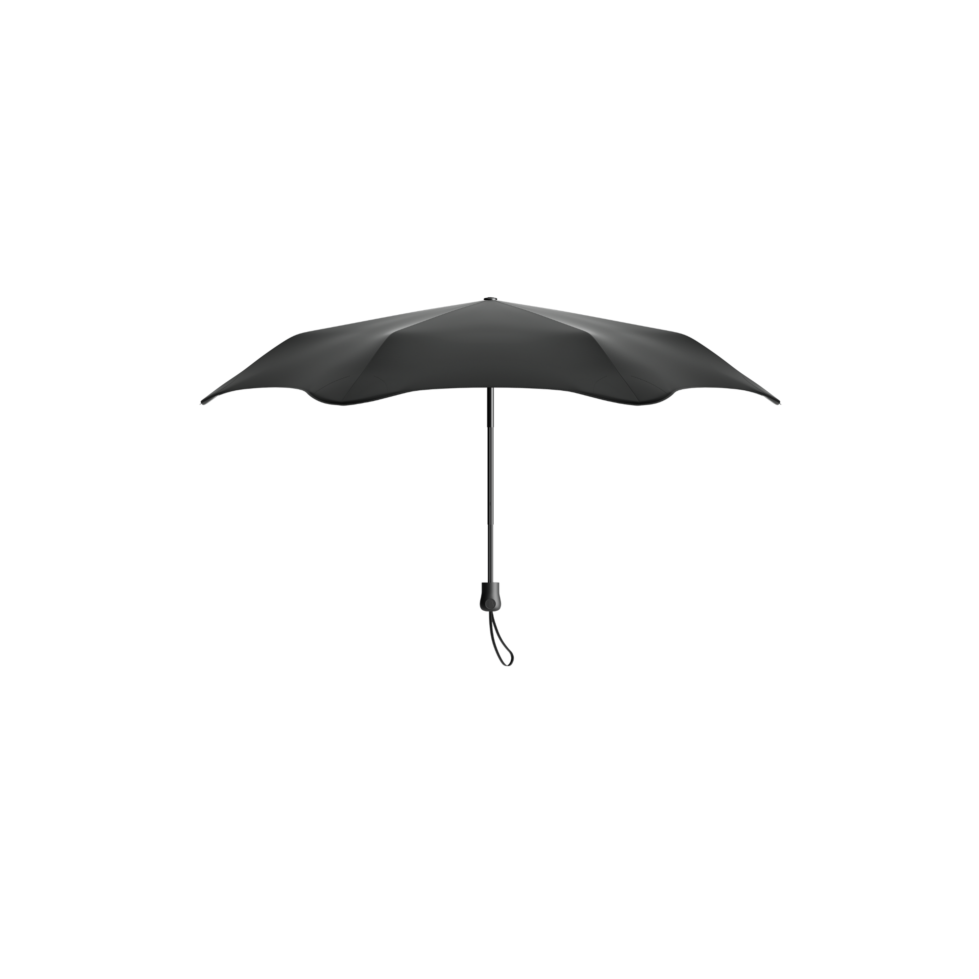 Top to bottom side view of the Blunt Umbrella Black at 98cm, featuring a compact design with high tensioned canopy, wind tested construction and recycled rPET fabric for rain or shine.