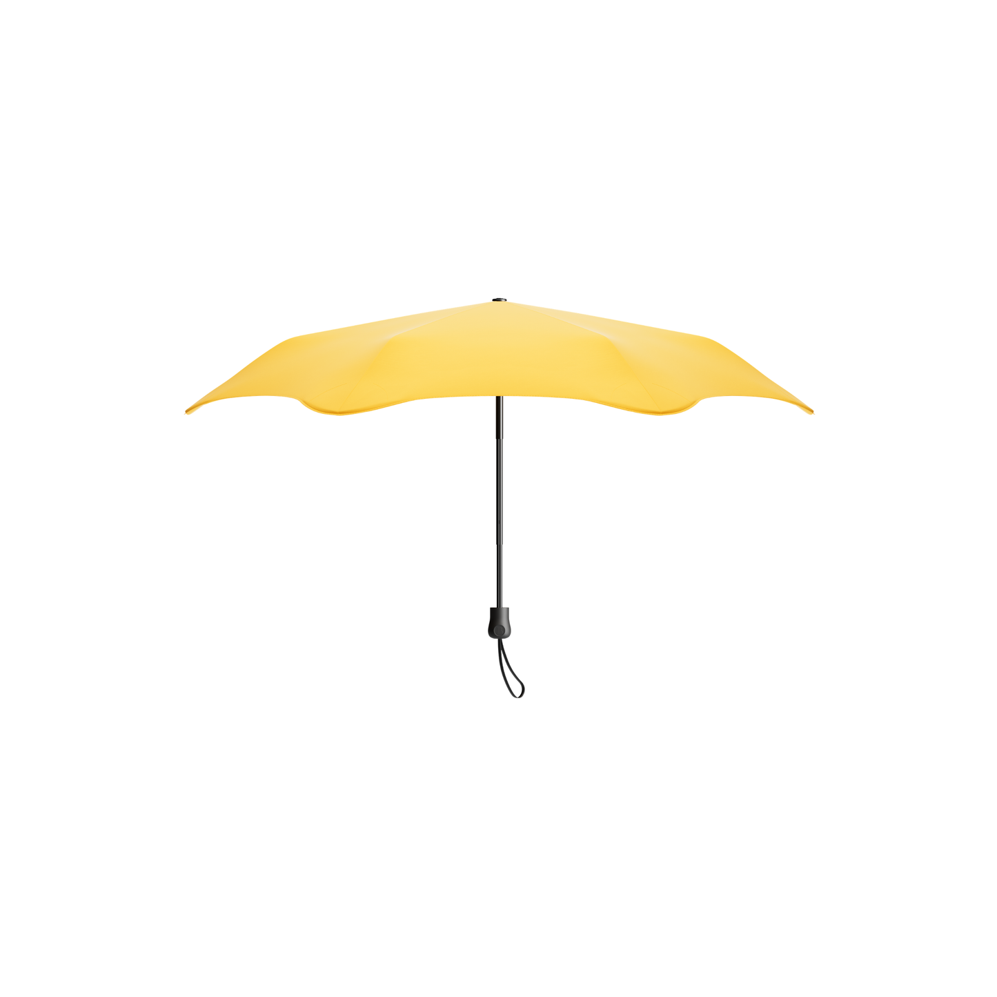 Open side view Blunt Umbrella Neo Citrus Yellow at 98cm, featuring a compact design with high tensioned canopy, wind tested construction and recycled rPET fabric for rain or shine.