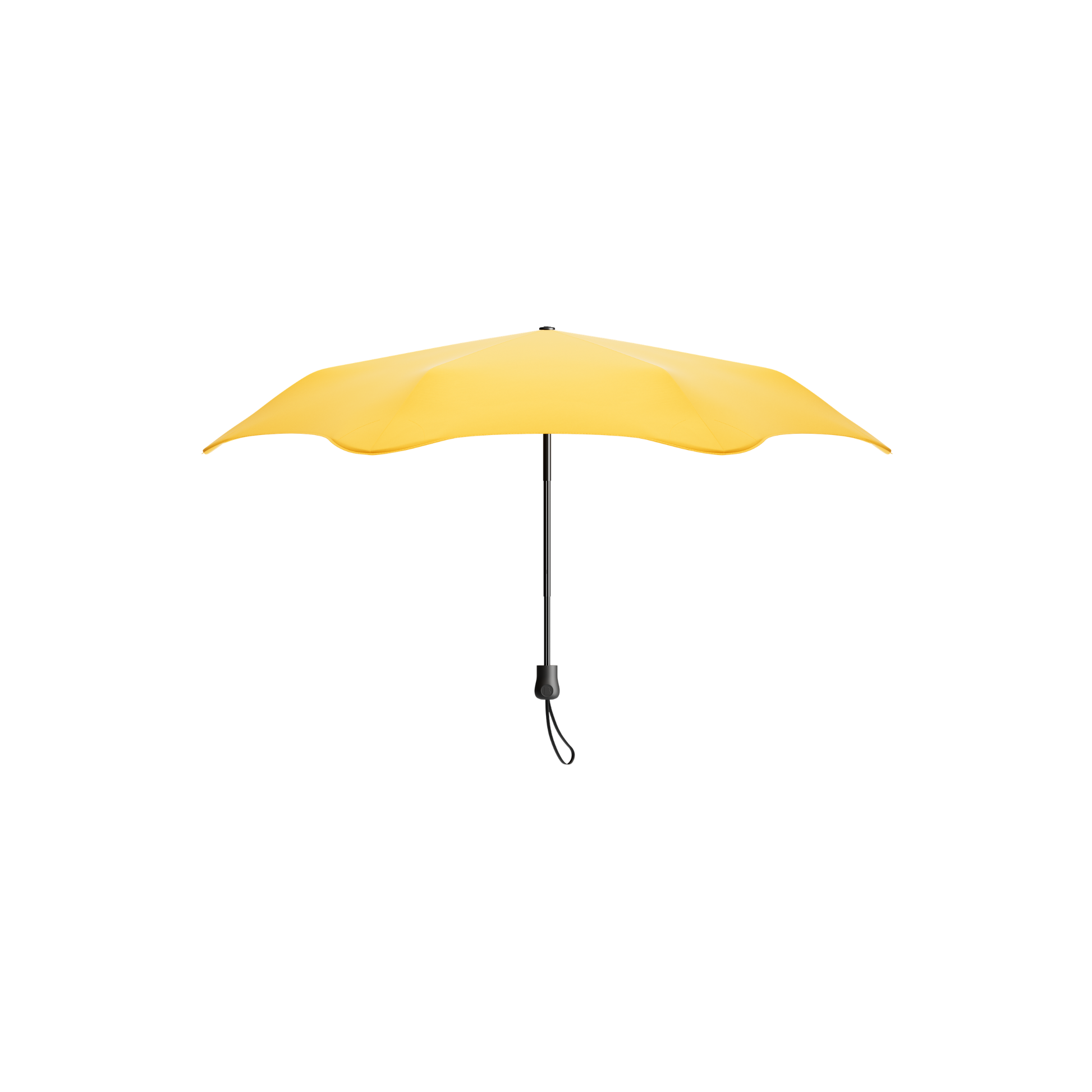 Open side view Blunt Umbrella Neo Citrus Yellow at 98cm, featuring a compact design with high tensioned canopy, wind tested construction and recycled rPET fabric for rain or shine.