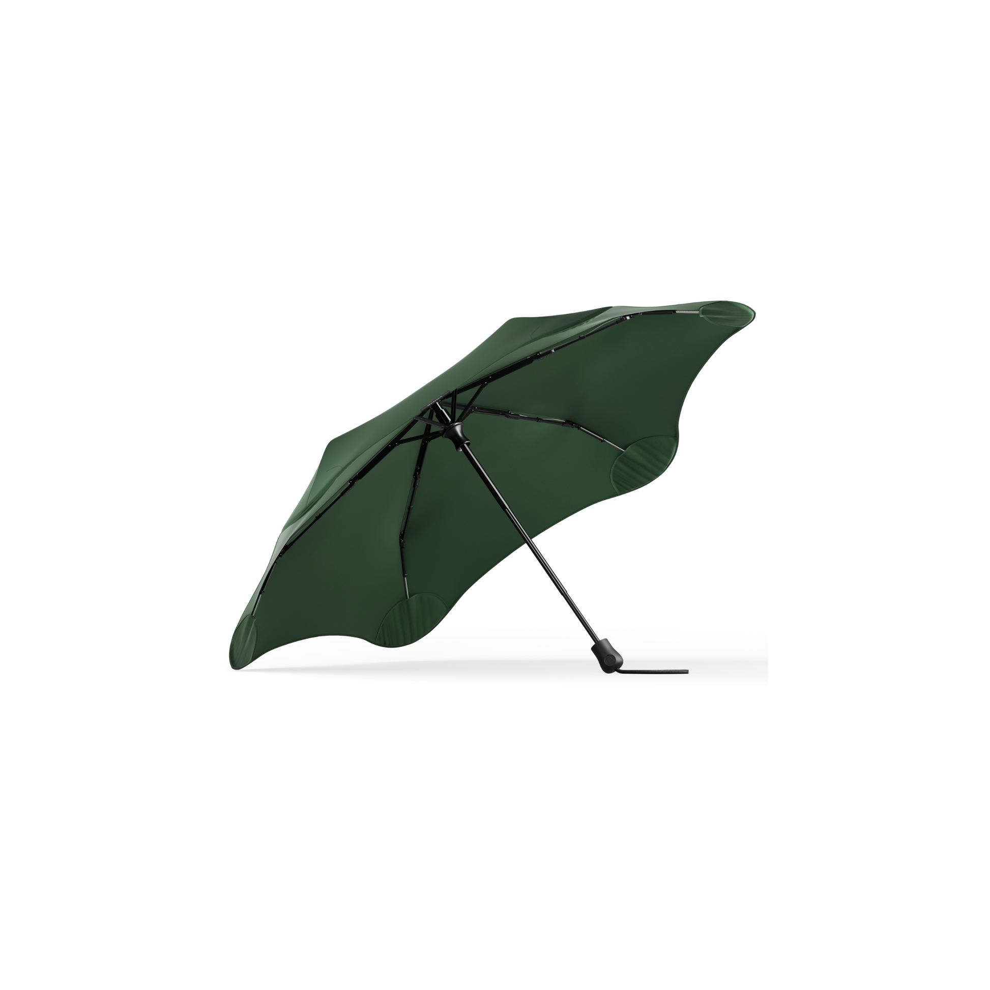 Open inner side of the Blunt Umbrella Forest Green at 98cm, featuring a compact design with high tensioned canopy, wind tested construction and recycled rPET fabric for rain or shine.