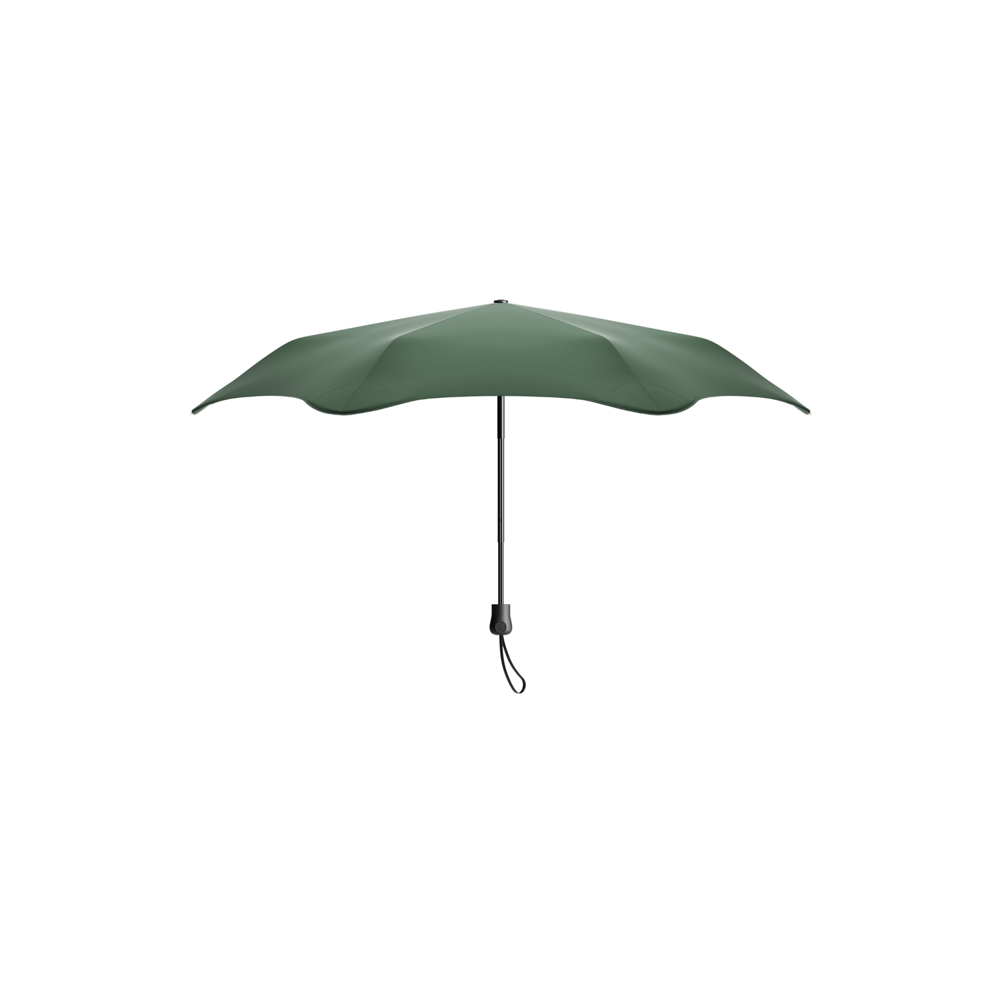 Open side view Blunt Umbrella Forest Green at 98cm, featuring a compact design with high tensioned canopy, wind tested construction and recycled rPET fabric for rain or shine.