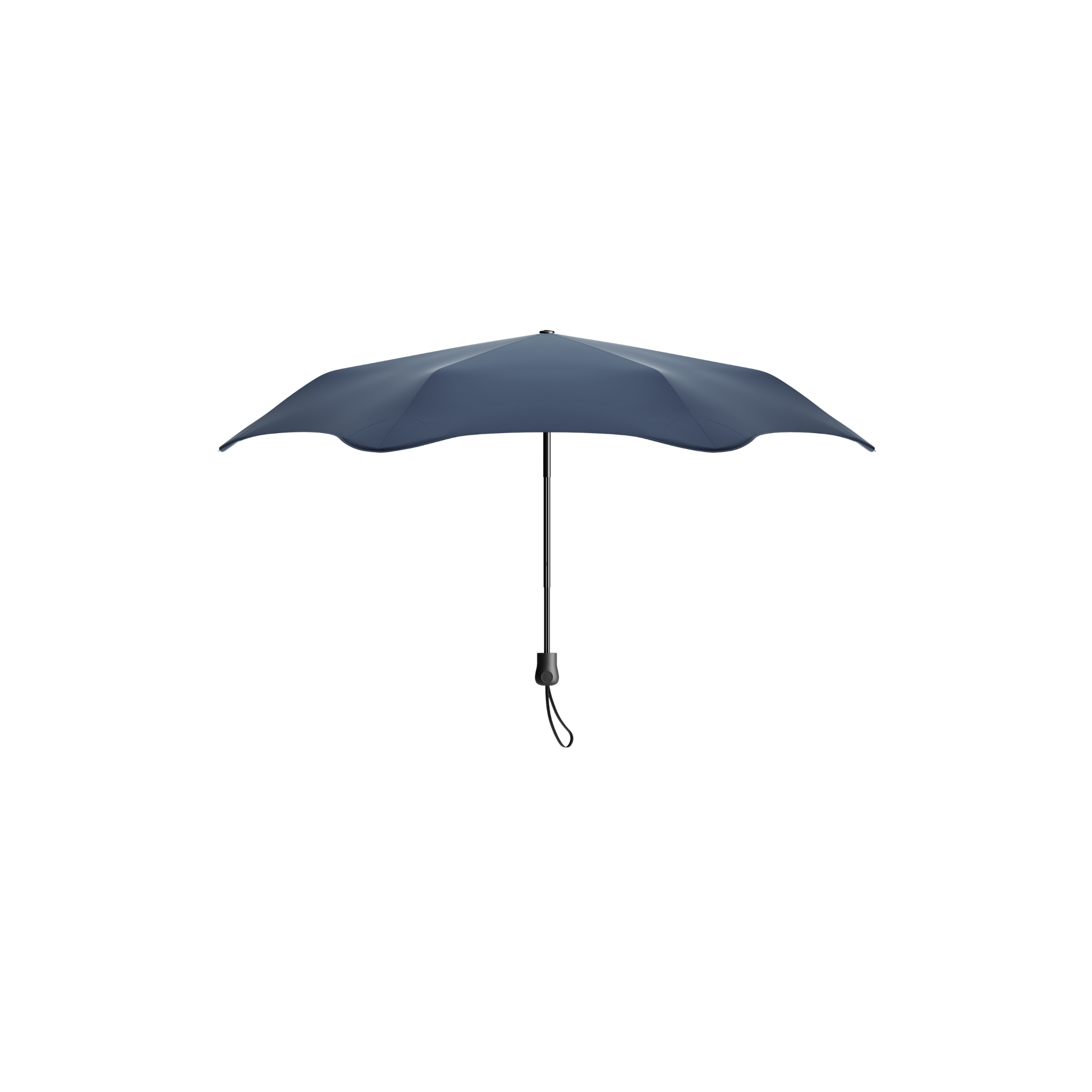 Top to bottom side view of the Blunt Umbrella Midnight Navy at 98cm, featuring a compact design with high tensioned canopy, wind tested construction and recycled rPET fabric for rain or shine.