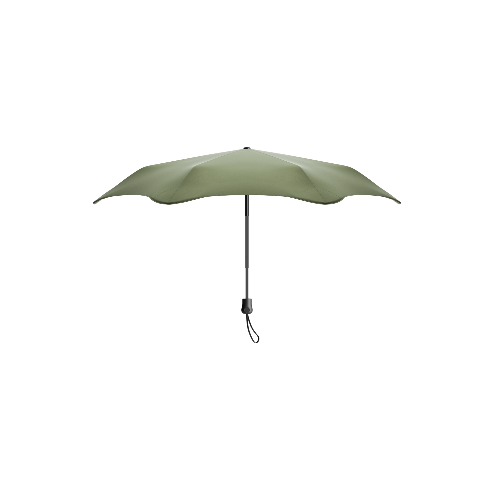 Open side view Blunt Umbrella Sage Green at 98cm, featuring a compact design with high tensioned canopy, wind tested construction and recycled rPET fabric for rain or shine.